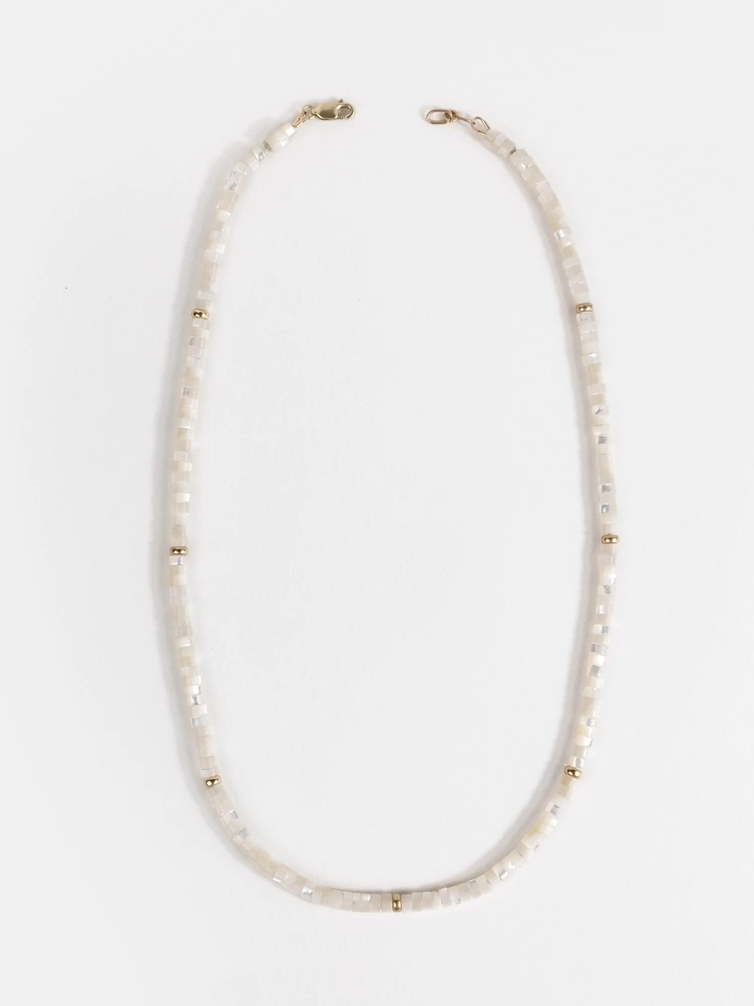 Necklace with mother-of-pearl and gold beads by Sara Golden Jewelry