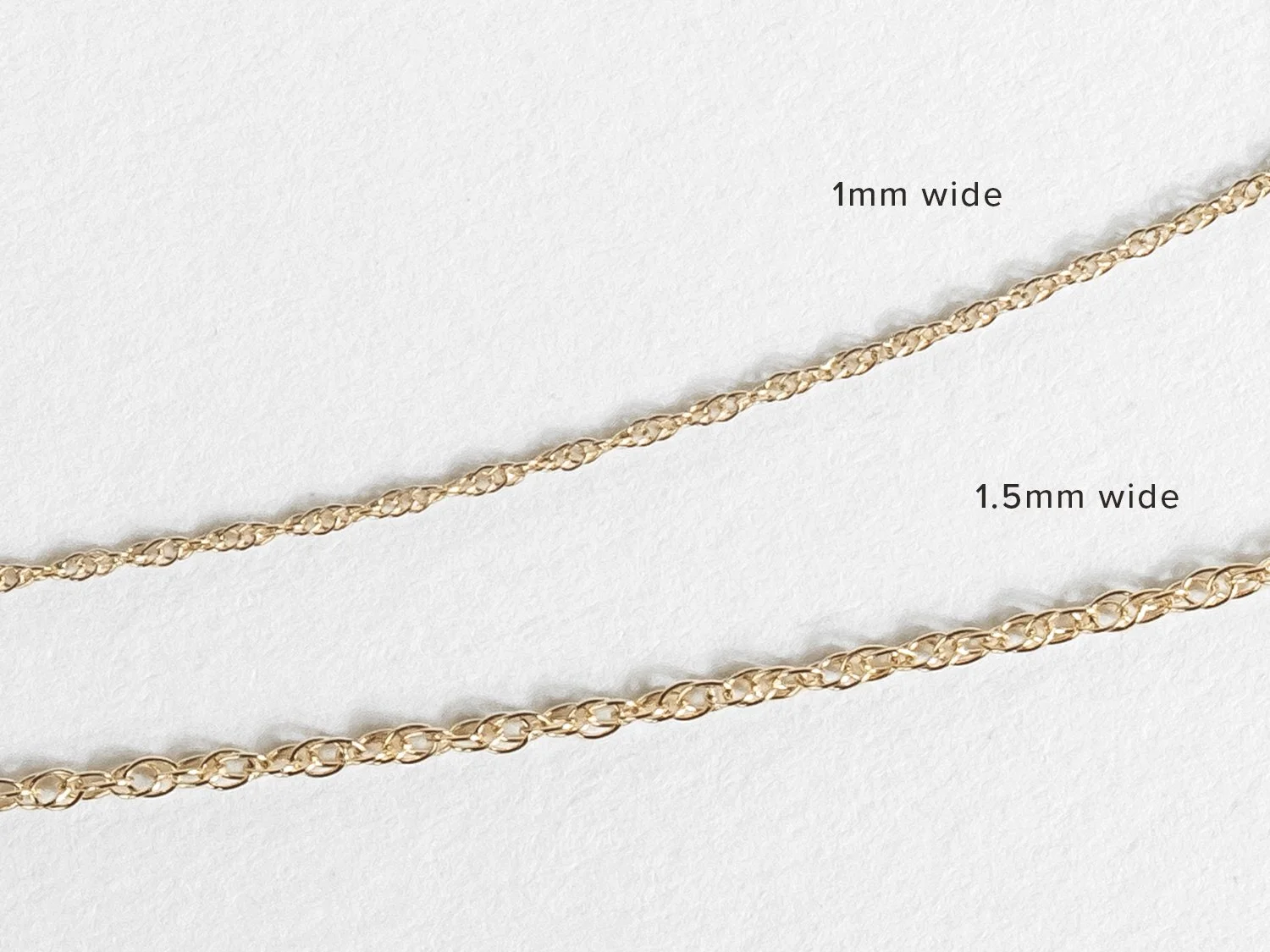 14k gold chains in 2 different widths