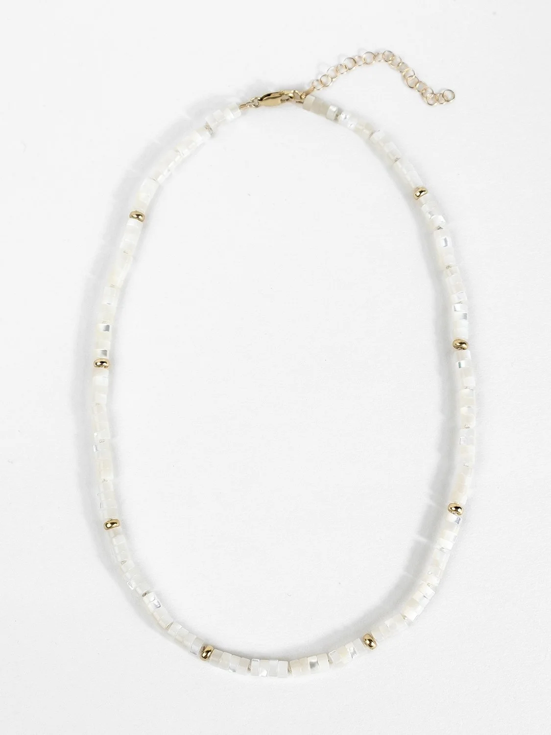 Mother of pearl and gold bead necklace