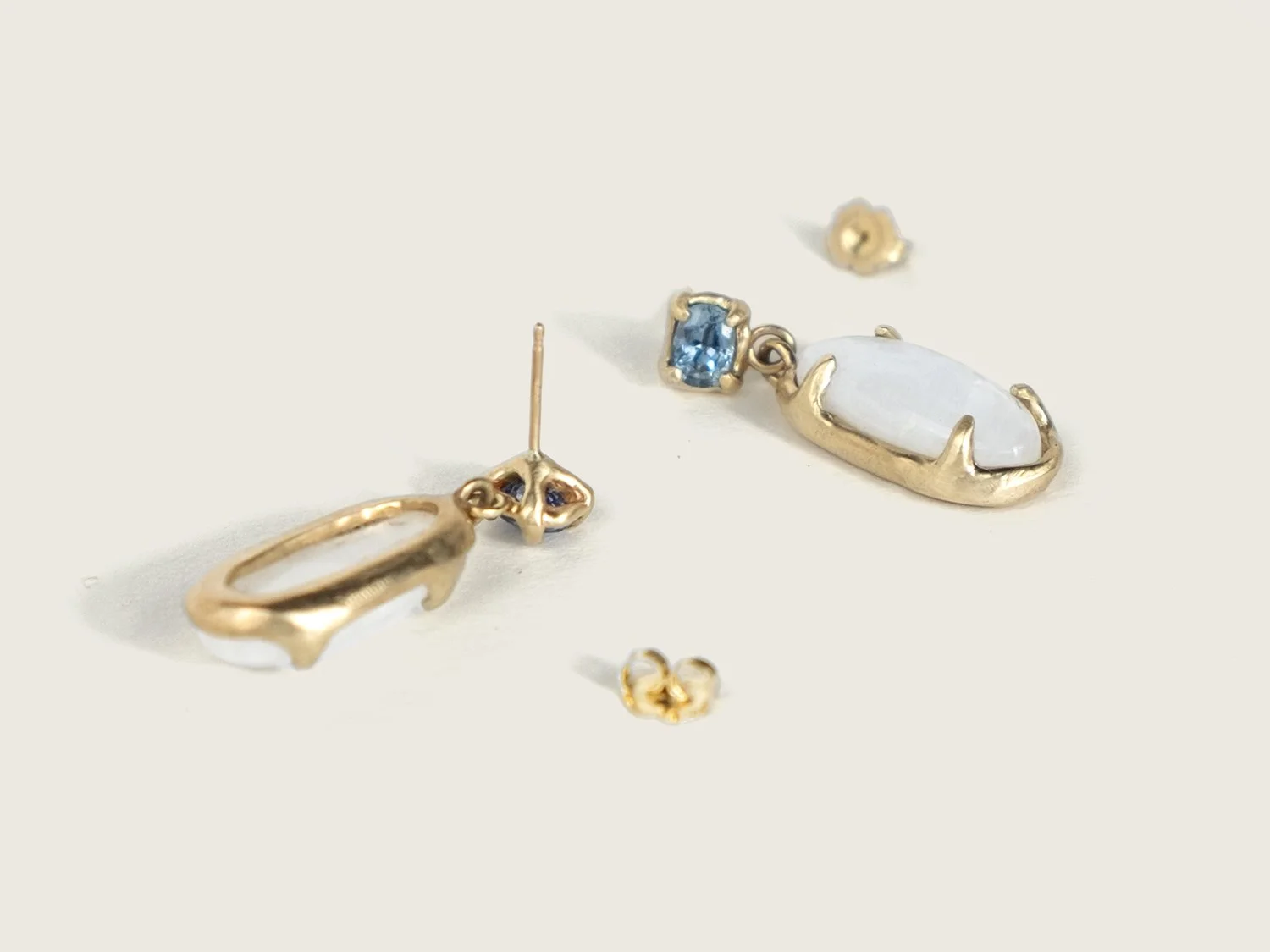 SG26_Moonstone D14k gold earrings with top sapphire stone and hanging moonstone by Sara Golden Jewelryrop Earrings 4.jpg