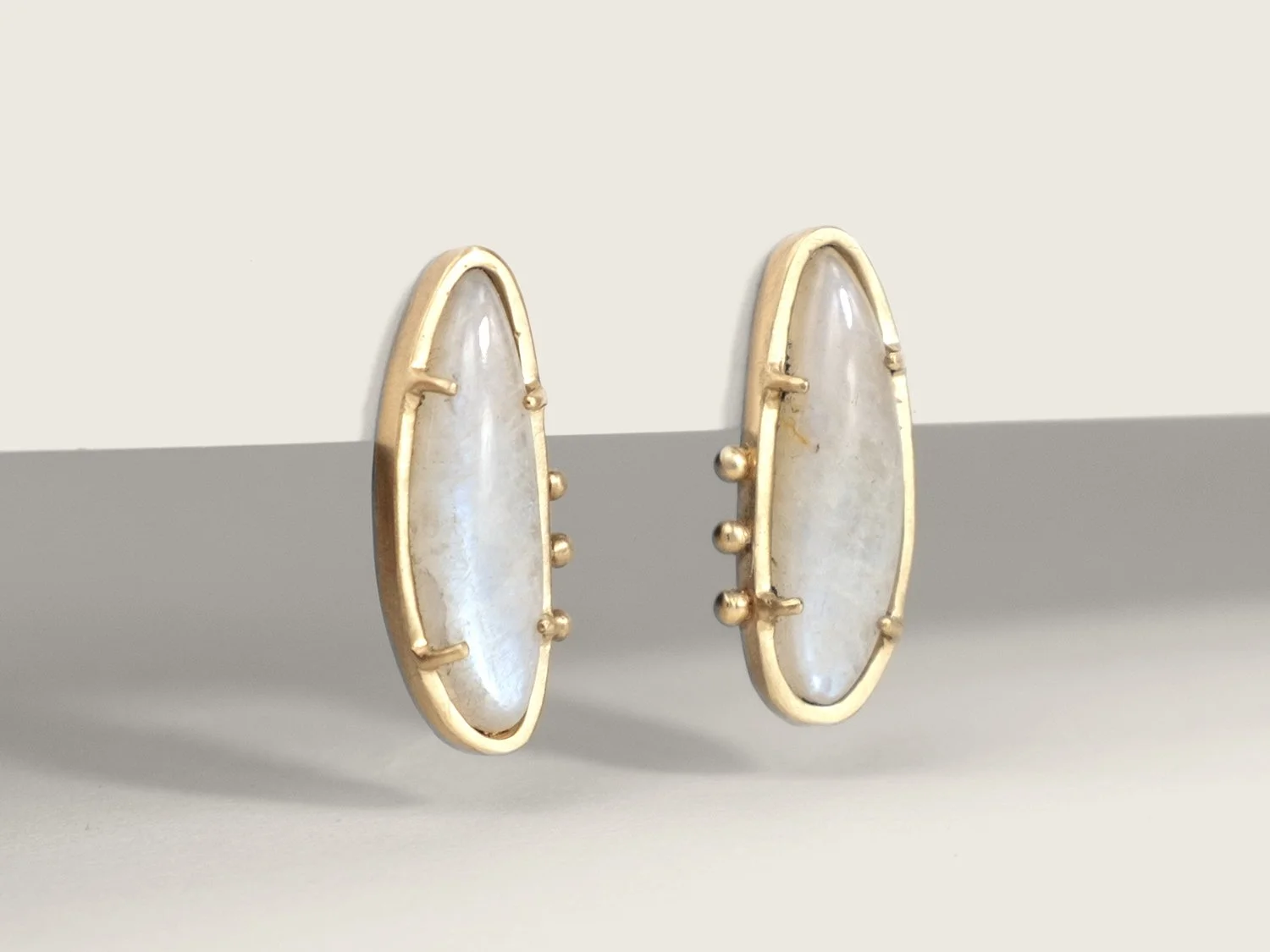14k gold and moonstone stud earrings by Sara Golden Jewelry