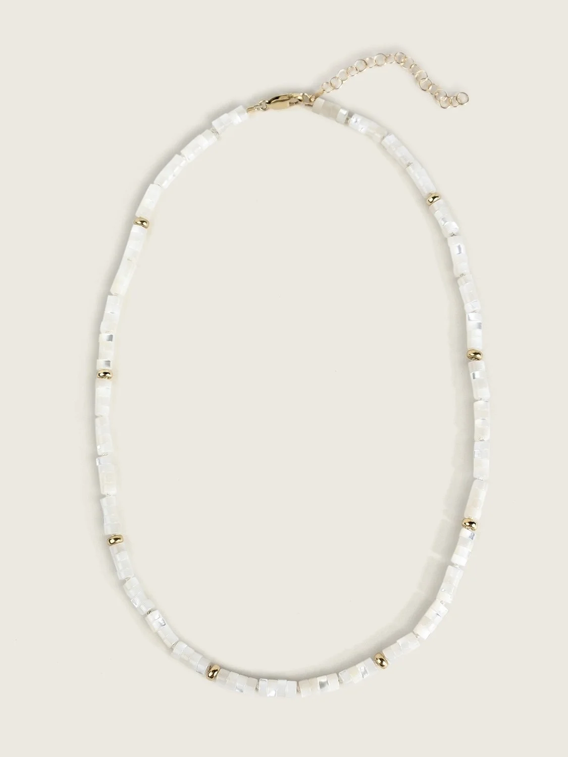 Mother of pearl and gold bead necklace