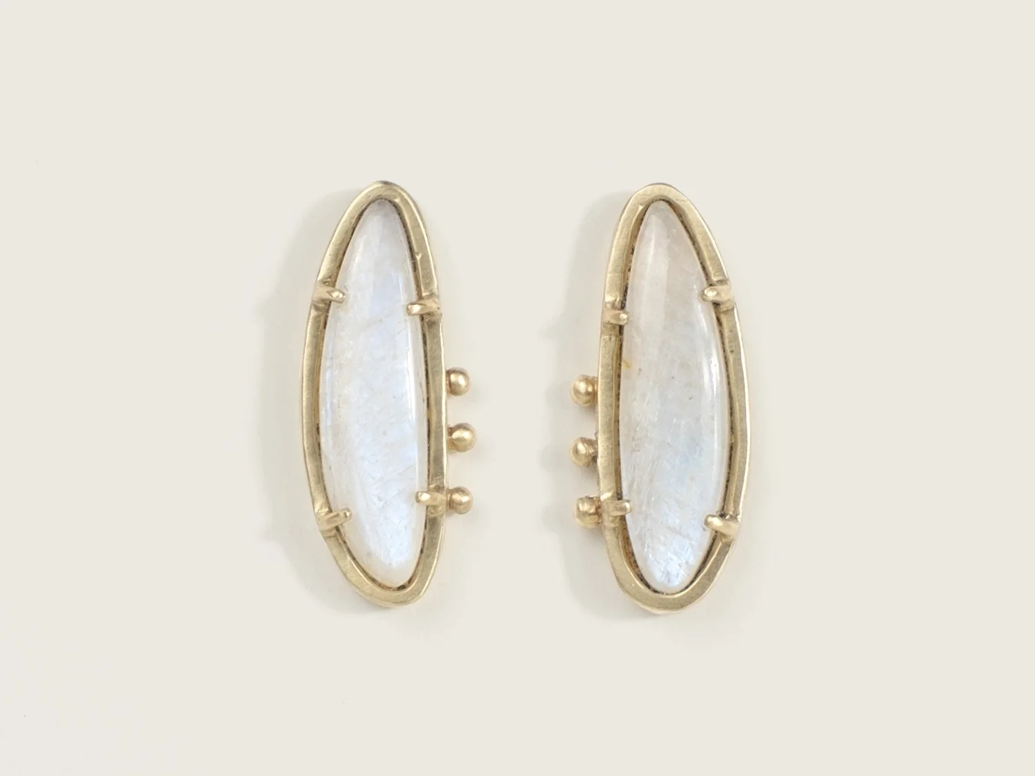 14k gold and moonstone stud earrings by Sara Golden Jewelry