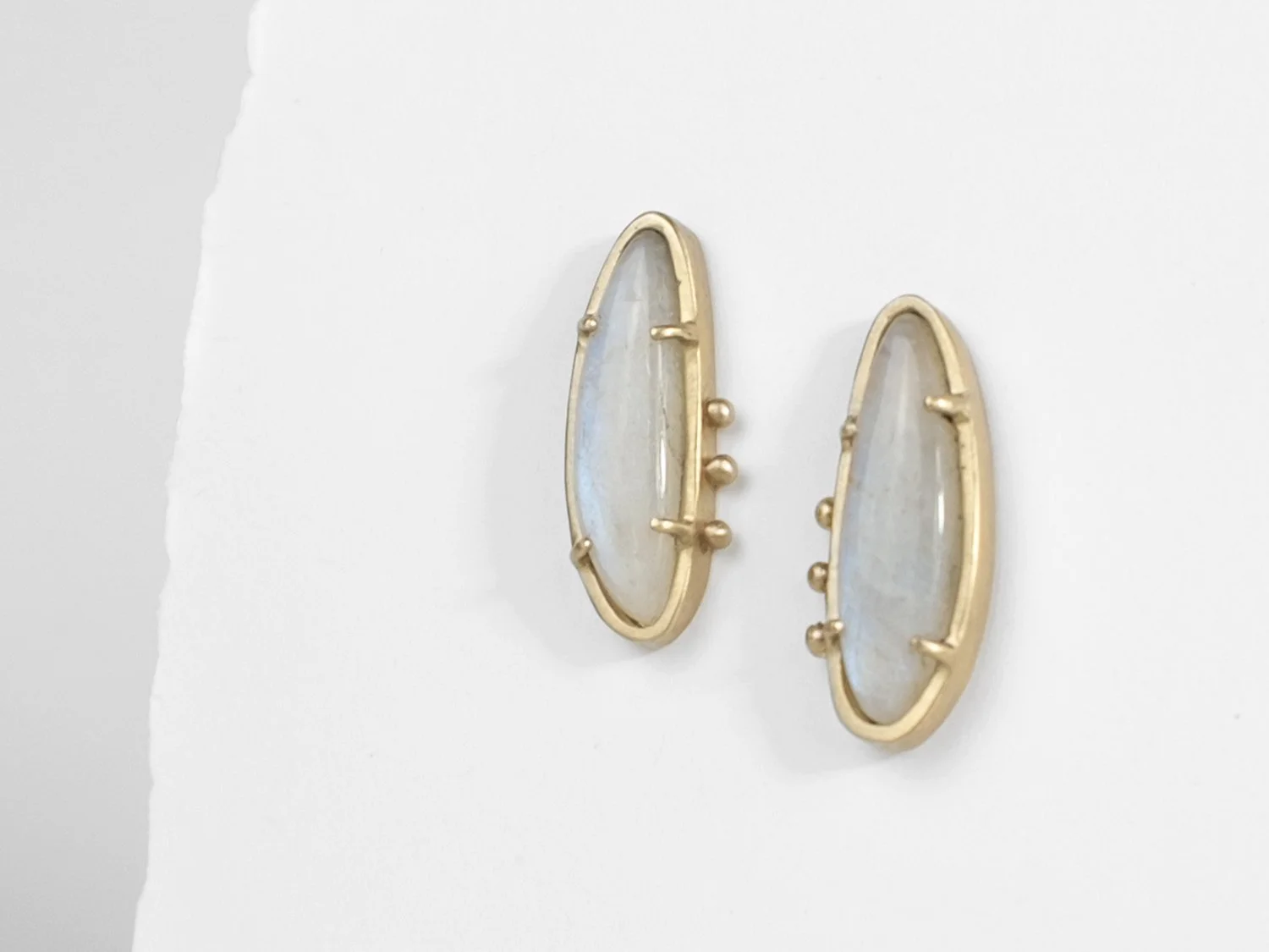 14k gold and moonstone stud earrings by Sara Golden Jewelry
