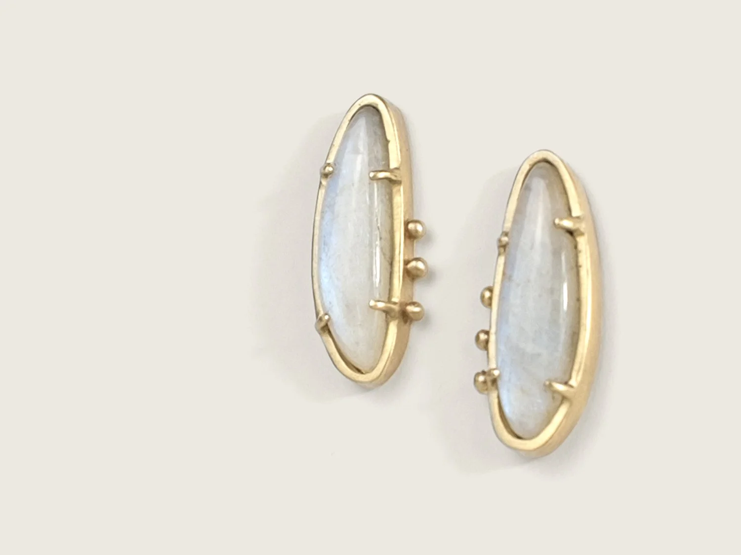 14k gold and moonstone stud earrings by Sara Golden Jewelry
