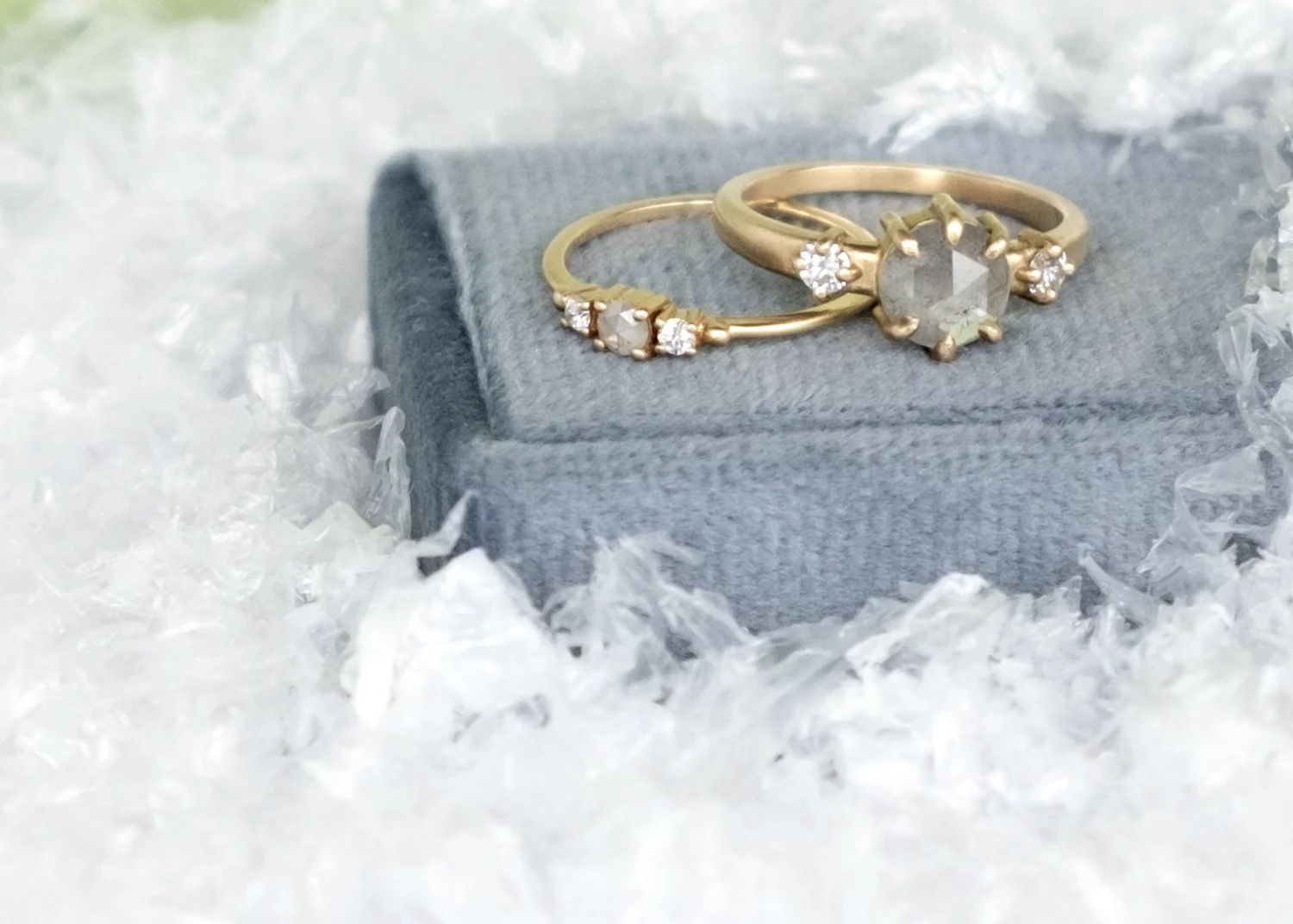 Gold and diamond rings in snow