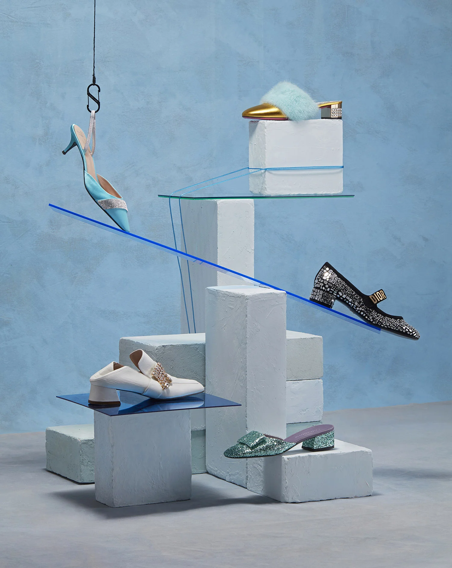 Sunday Times set design still life of balancing shoes