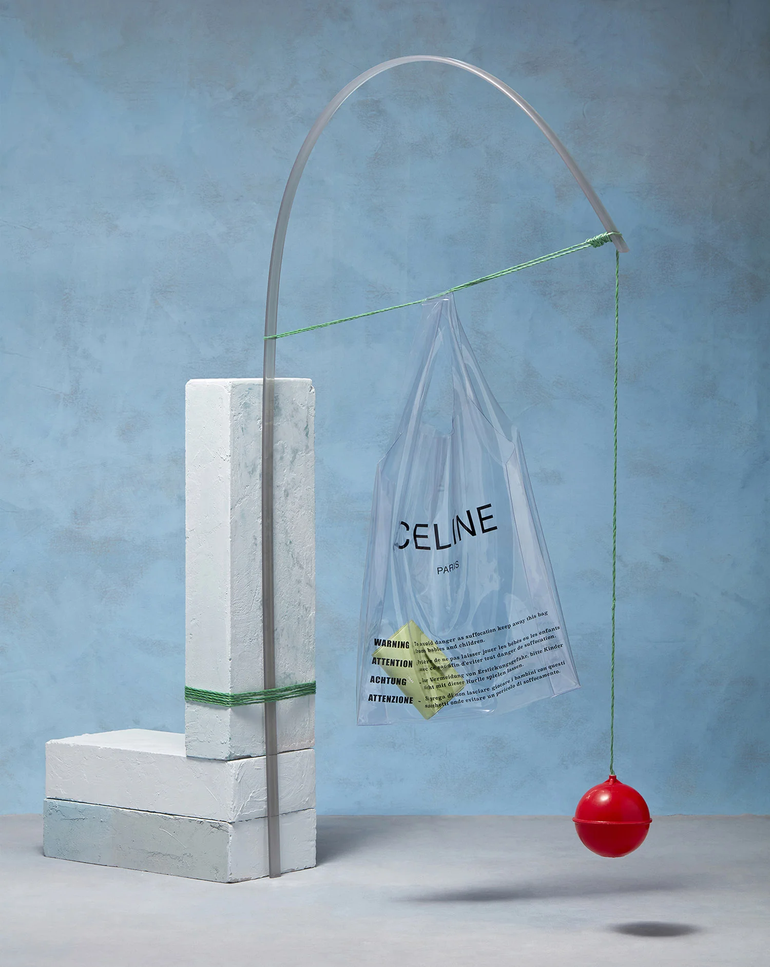 Sunday Times set design still life of clear Celine bag