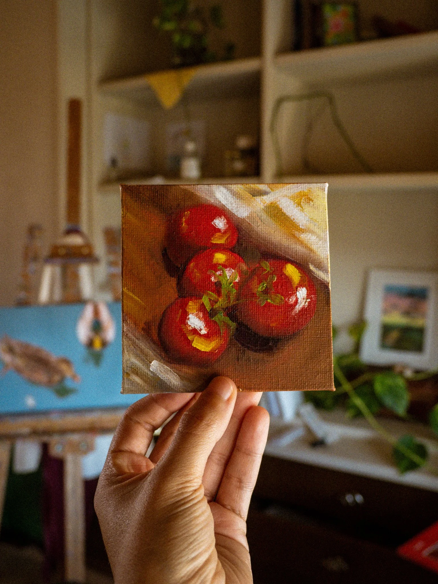 Tomàquets de sucar | Colección "Fruites d'istiu" | Óleo Original 10 x 10 cm