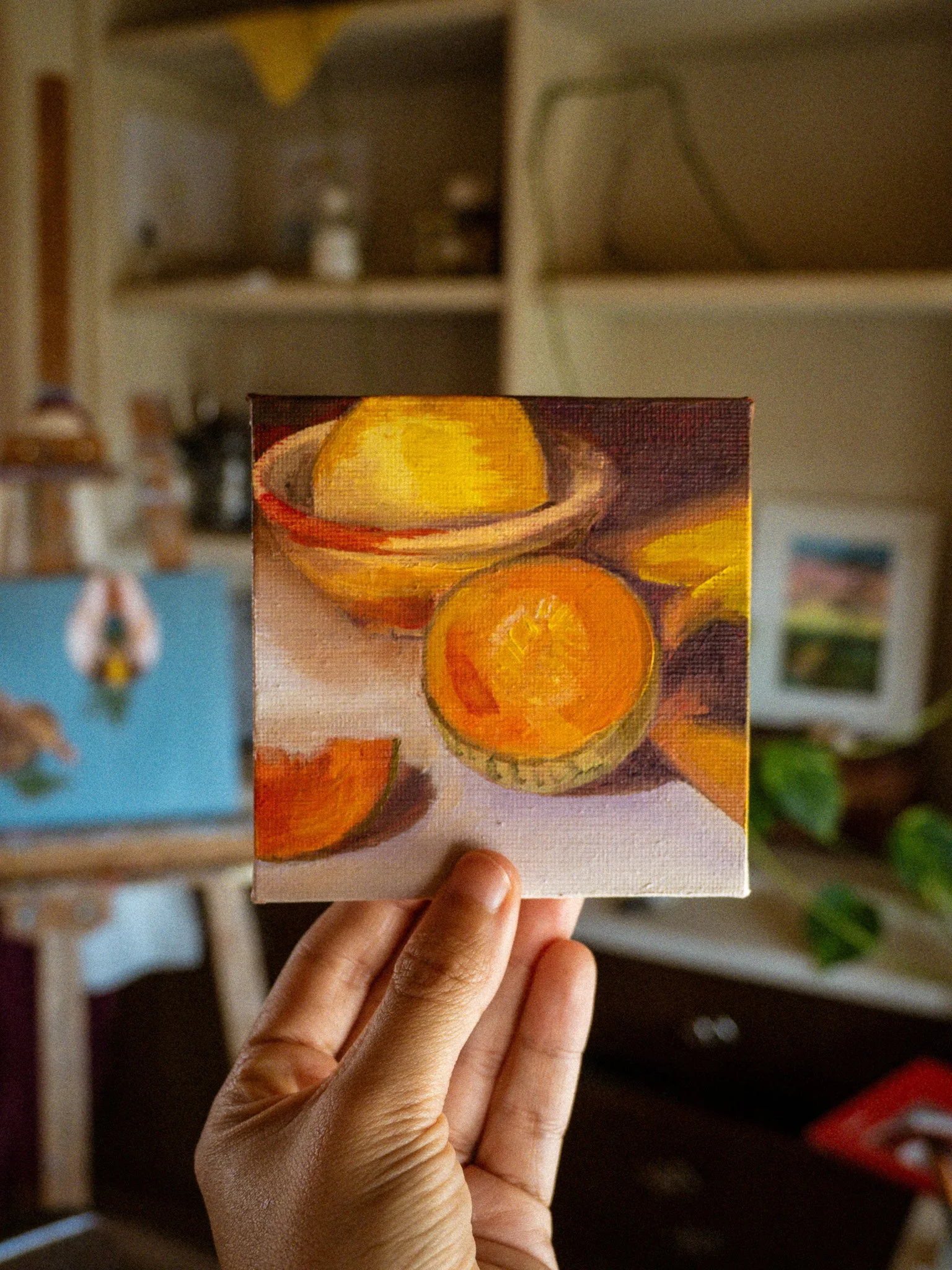 Melón Cantaloupe | Colección "Fruites d'istiu" | Óleo Original 10 x 10 cm