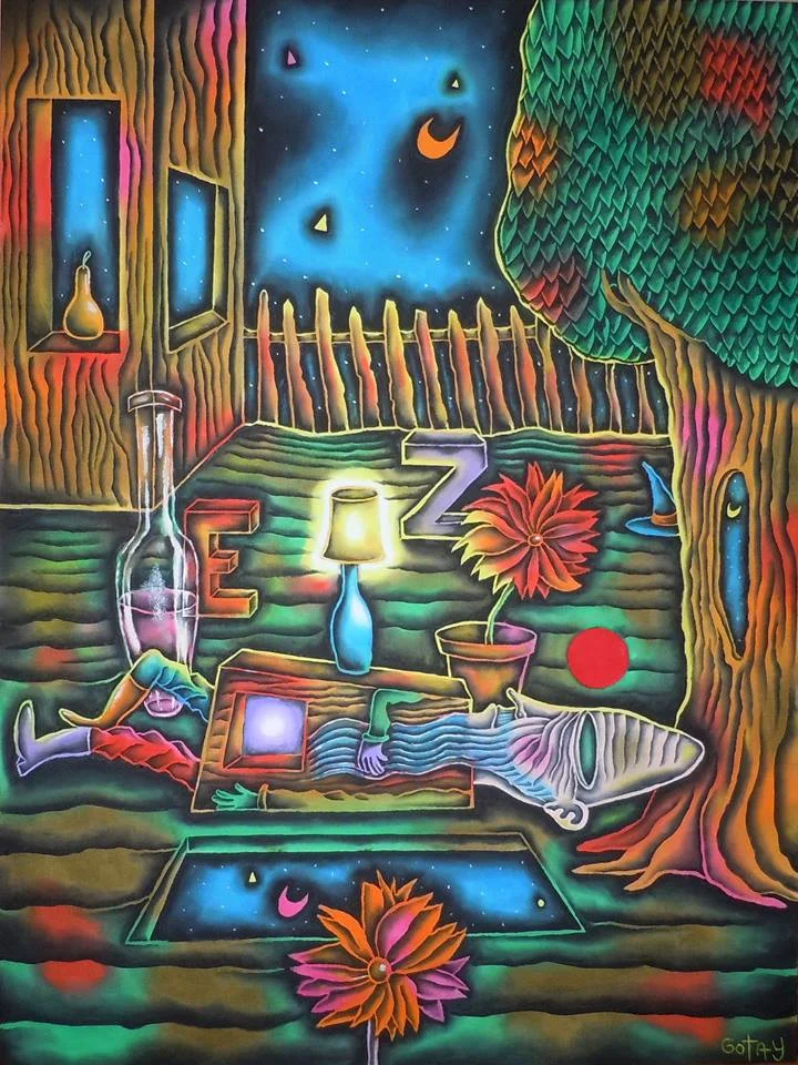 Rip Van Winkle having a red dream at zero o'clock 36" x 48" Oil on linen