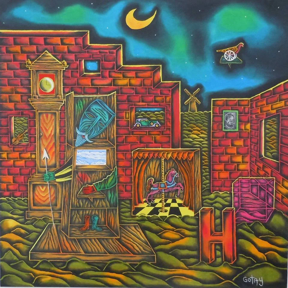 Don Quixote has clouds written on his voice 36" x 36" Oil on linen