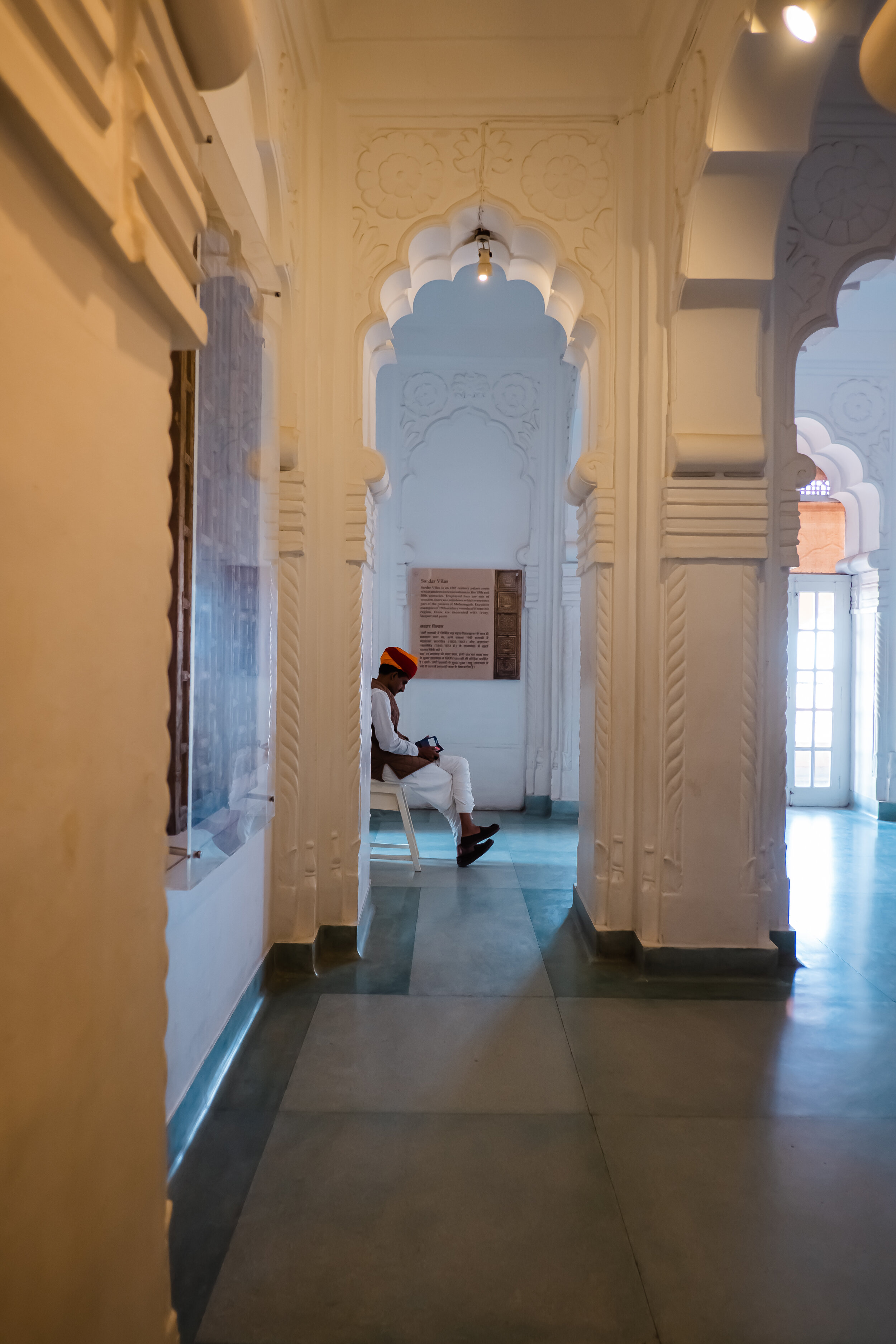 A guard at his position in Mehrangarh Fort and Museum in Jodhpur, India.