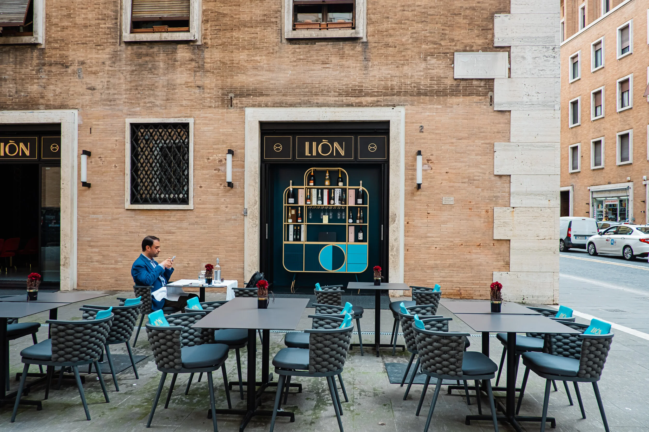 Man is having a solo lunch in Rome, Italy.