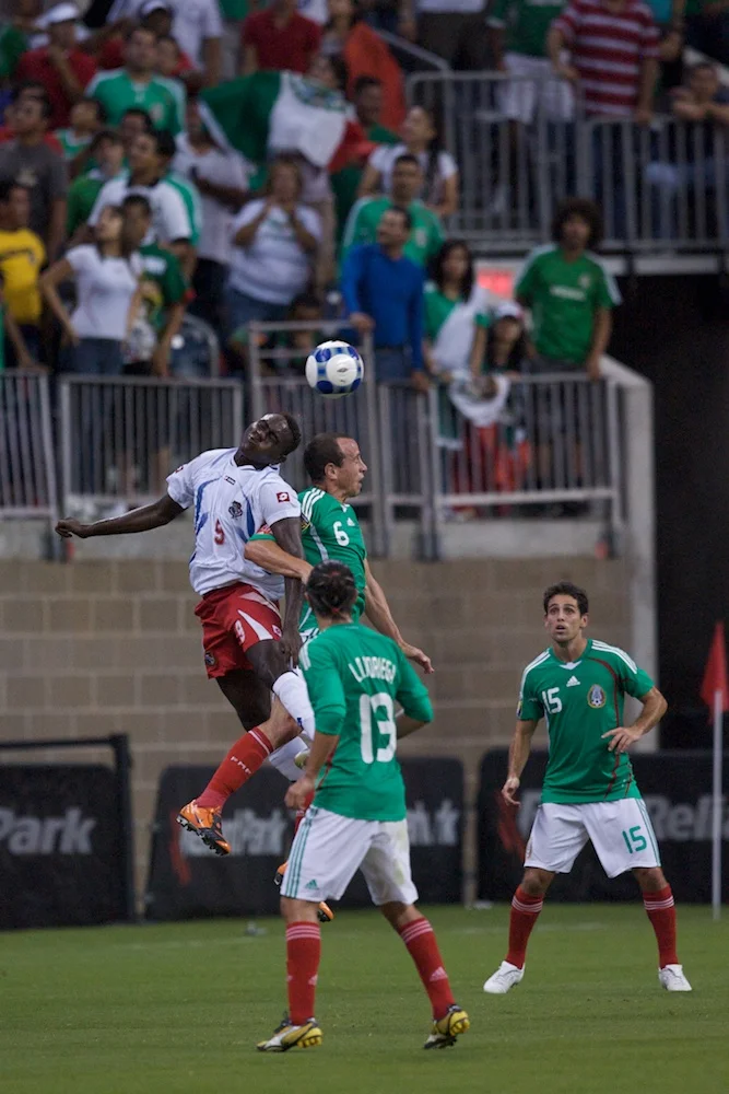 Airborne soccer player at Man of the Match in Houston Texas at NRG Stadium