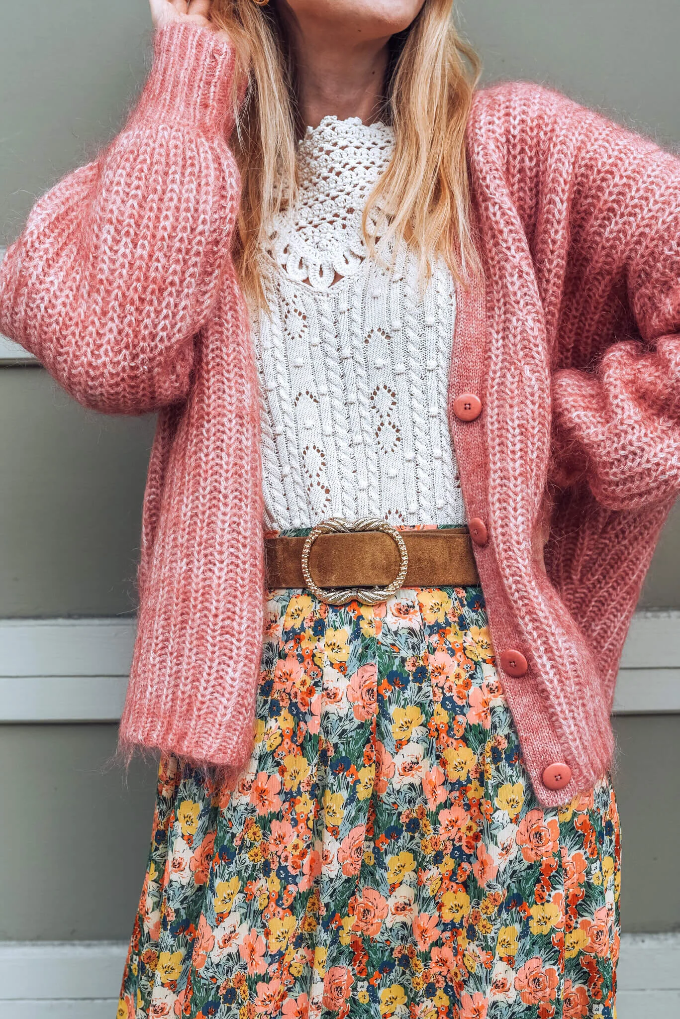 sezane pink cardigan