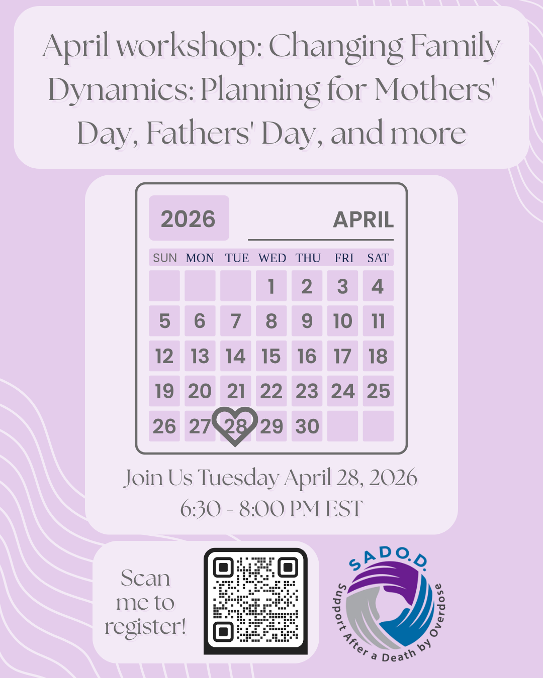SADOD April Psychoeducational Workshop Changing Family Dynamics: Planning for Mothers' Day, Fathers' Day, and more;
