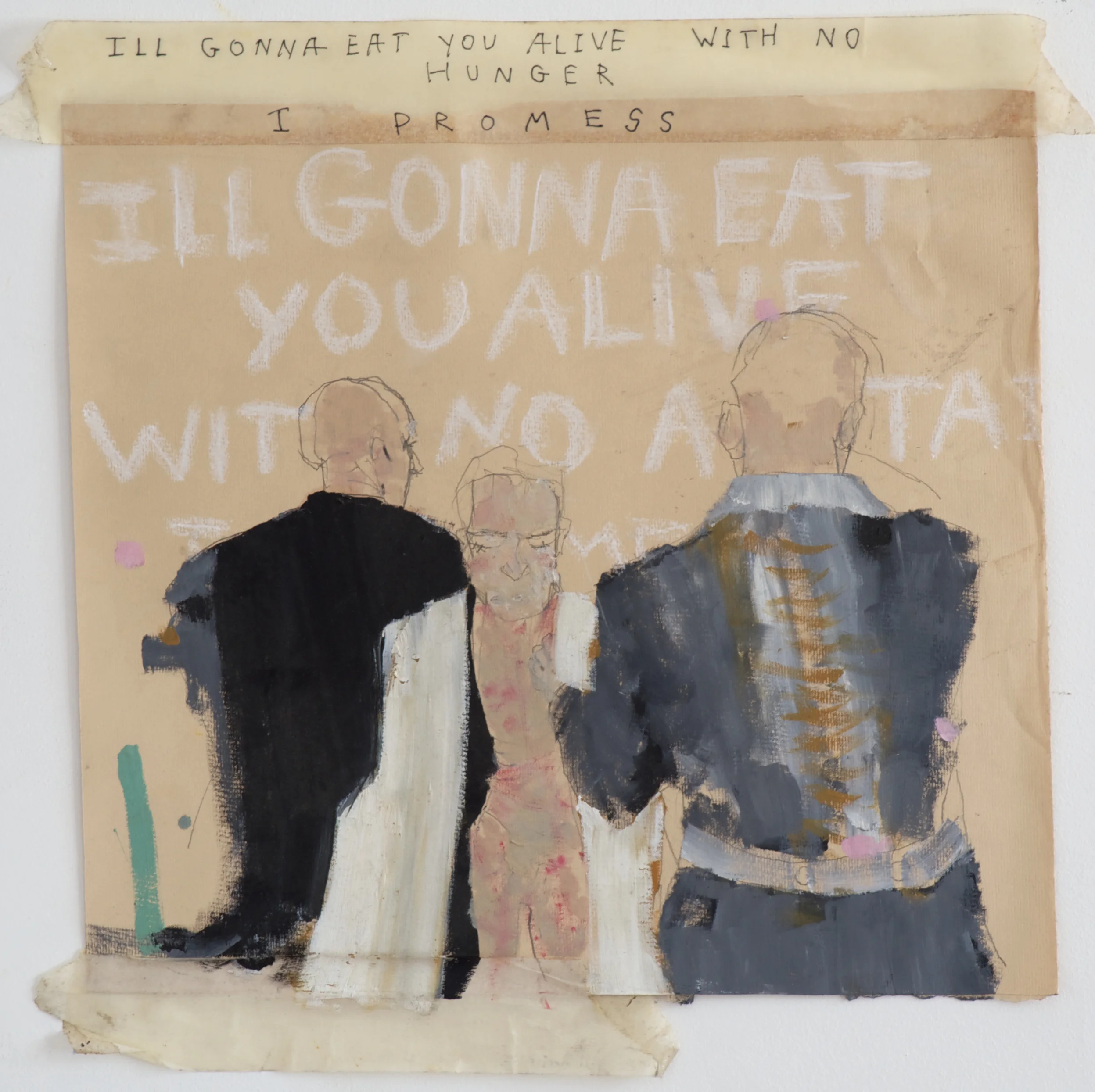 promess, oil, chalk, paper glue tape and pen on paper, 43x46 cm. 2015 .sold