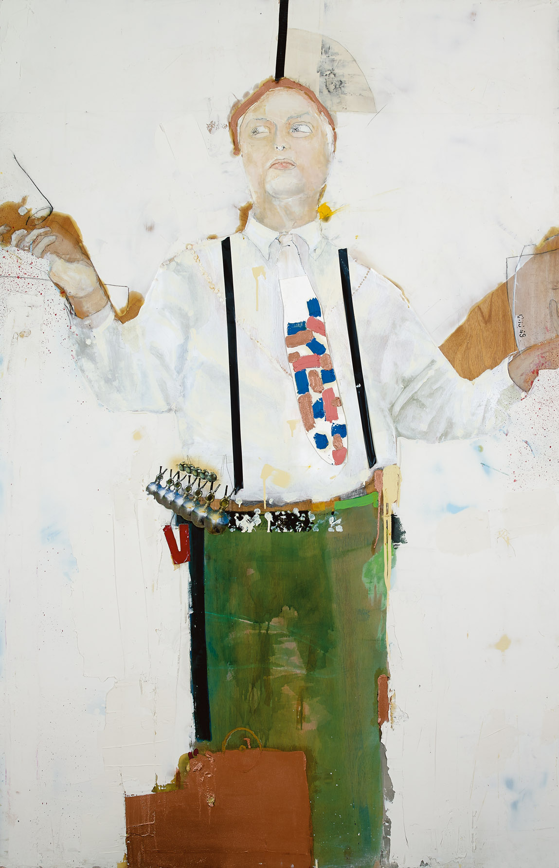  PASTEURIZATION, spatula, Duct tape, ink, oil, acrylic, graphite and letters on wood,&nbsp;190x122cm,&nbsp; 2013 