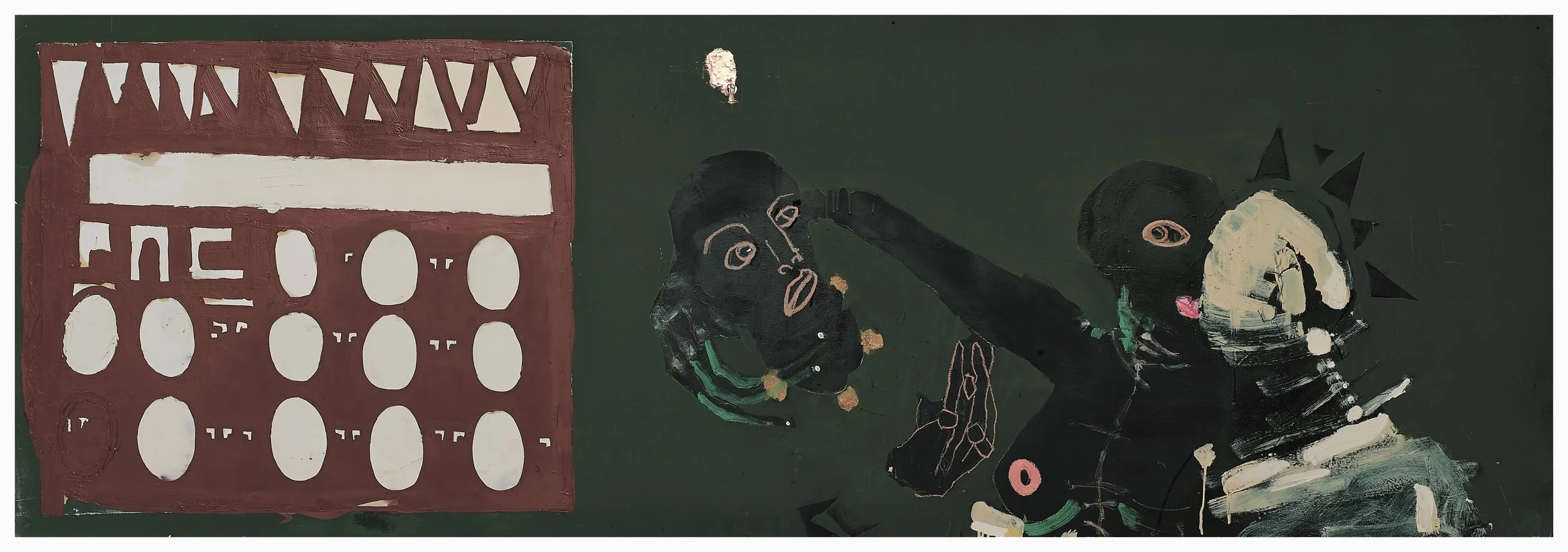 THE DEAD GUY, industrial color, oil pastel and acrylic on wood, 90x244cm, 2016