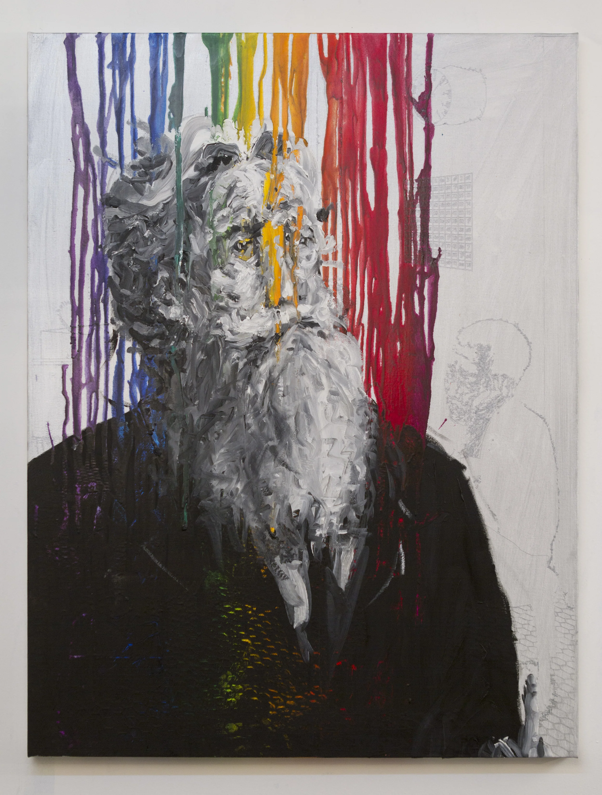 Study for an Old Fucker 2017 crayon and oil on linen 38 x 29 inches