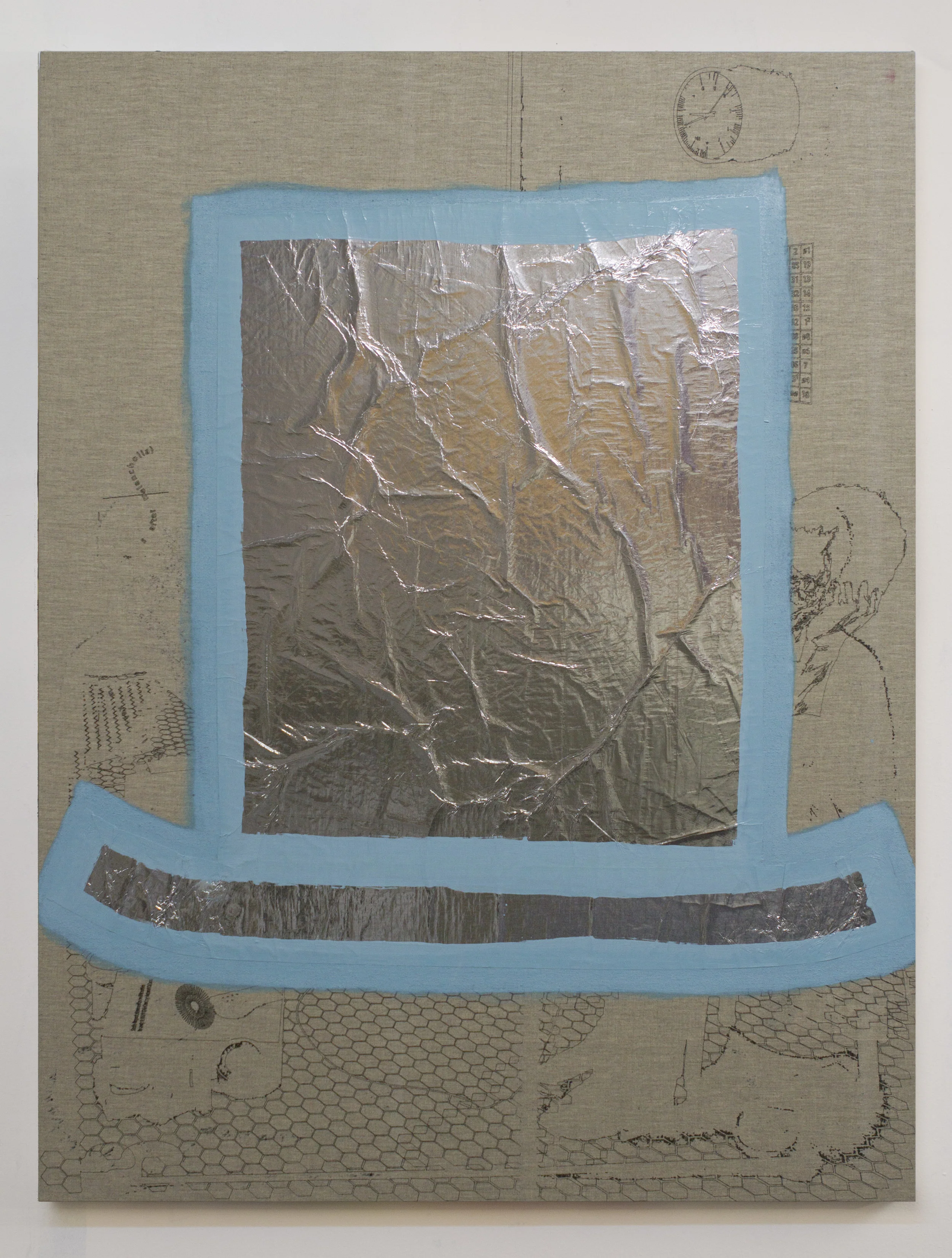 Study for a Tinfoil Hat 2018 tinfoil and enamel on linen 38 x 29 inches