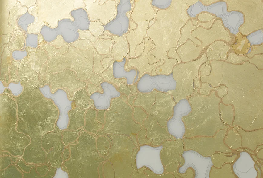 El Dorado, detail wall 1, 2012-14. Gold leaf and ink on Mylar, 31"W x 40"H.