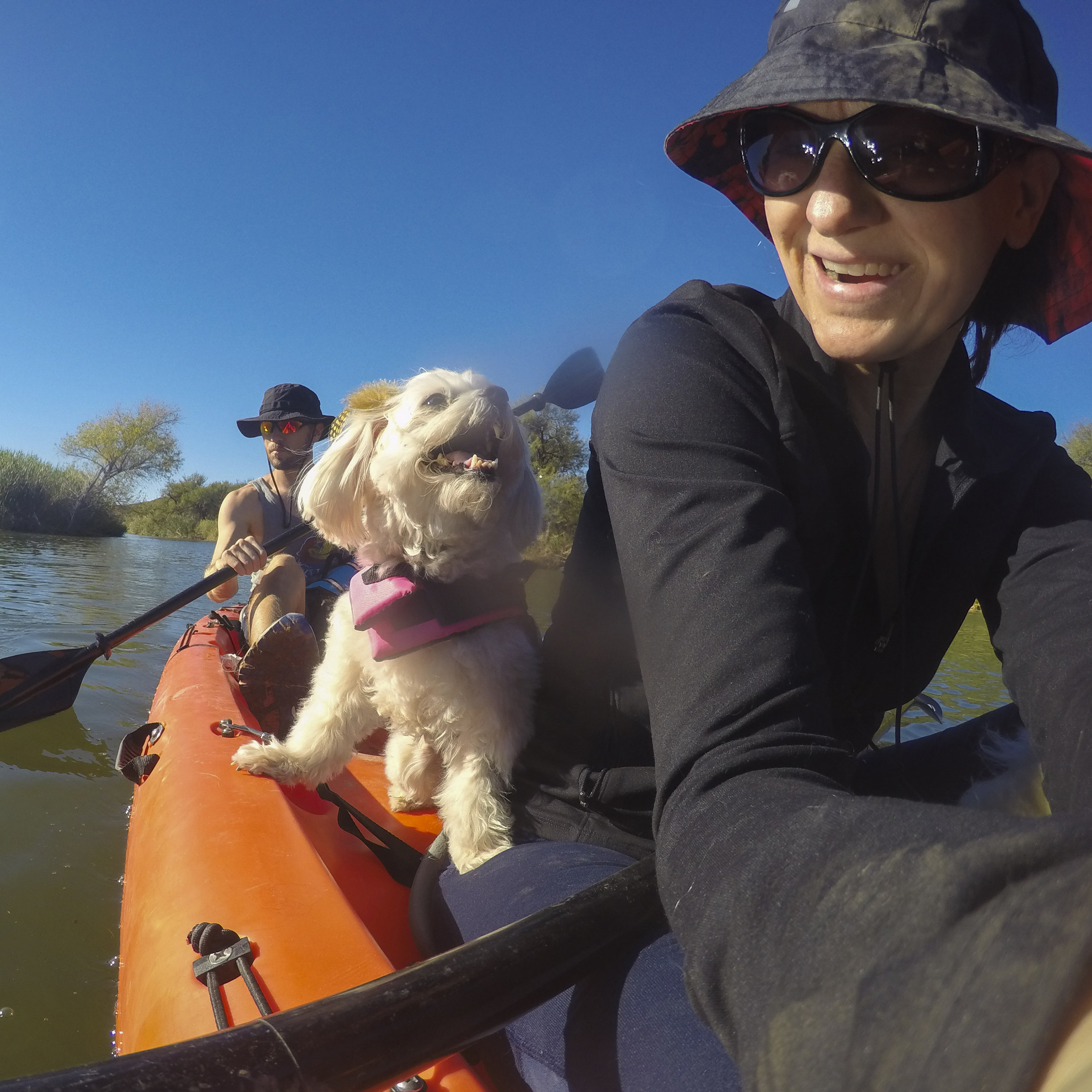  Do we have it made or what Mom?!? Dad does all the paddling and we just sit here looking pretty! 