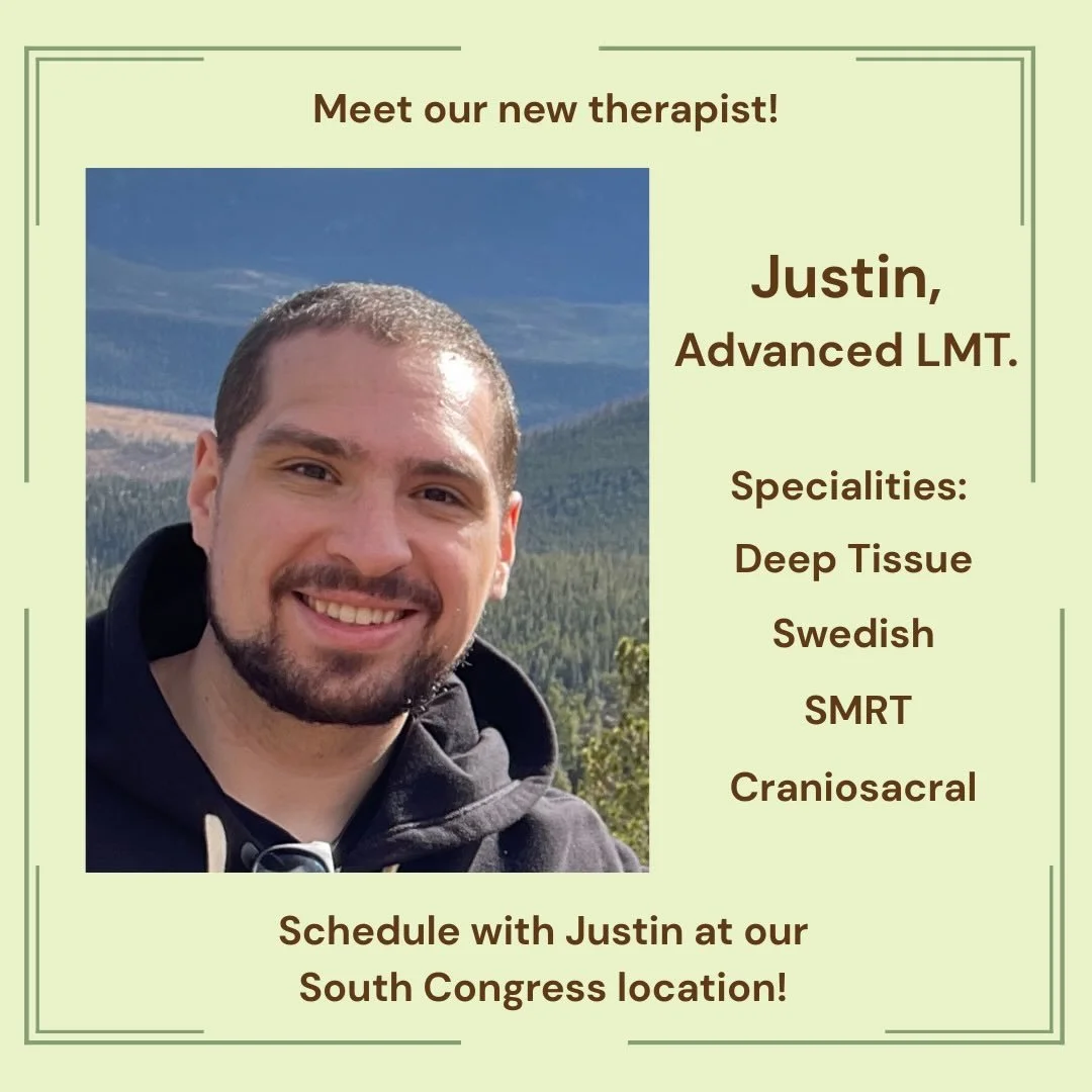 New therapist alert! Schedule with Justin at our South Congress location Fridays-Tuesdays in the morning or early afternoon 💆
