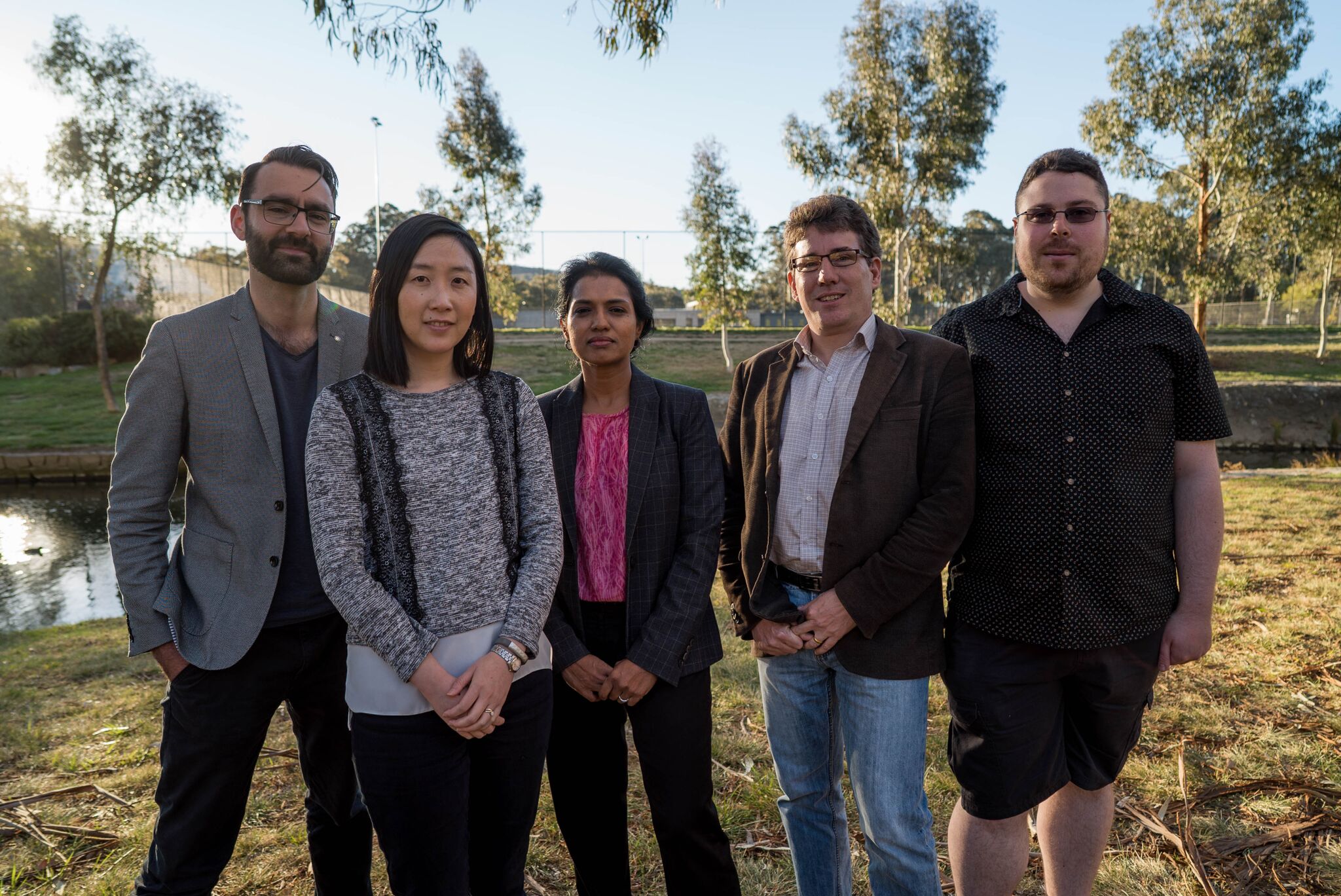 The QuestaGame Team. From left to right: David Haynes, Michelle Gordon, Mallika Robinson, Andrew Robinson, and Elliott Osbourne (absent: Sean Wei and Priyank Tiwari).