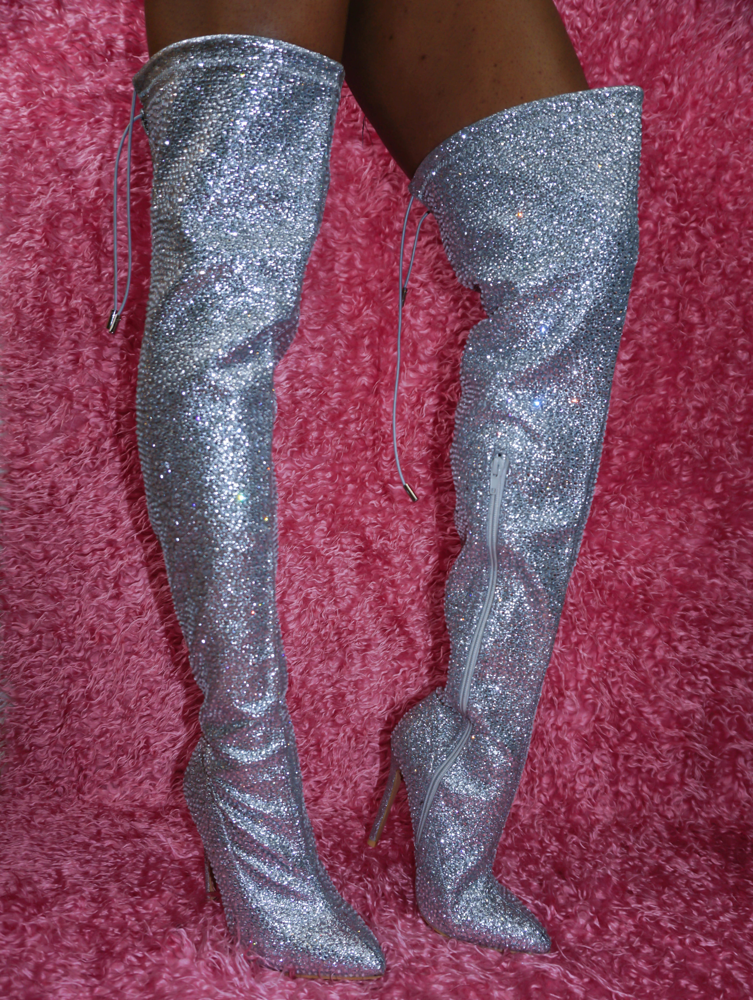 knee high boots glitter
