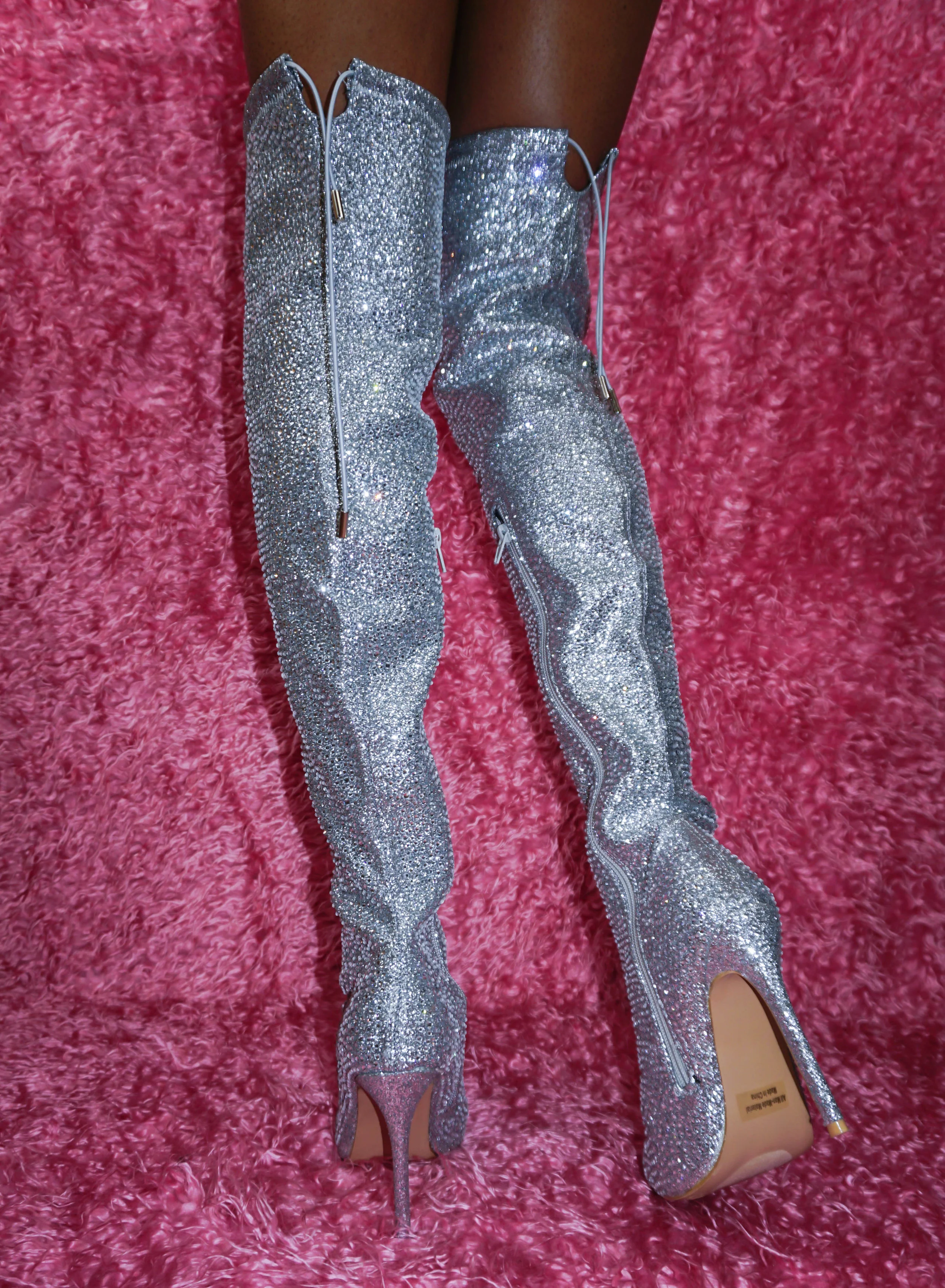 thigh high boots rhinestone sequin