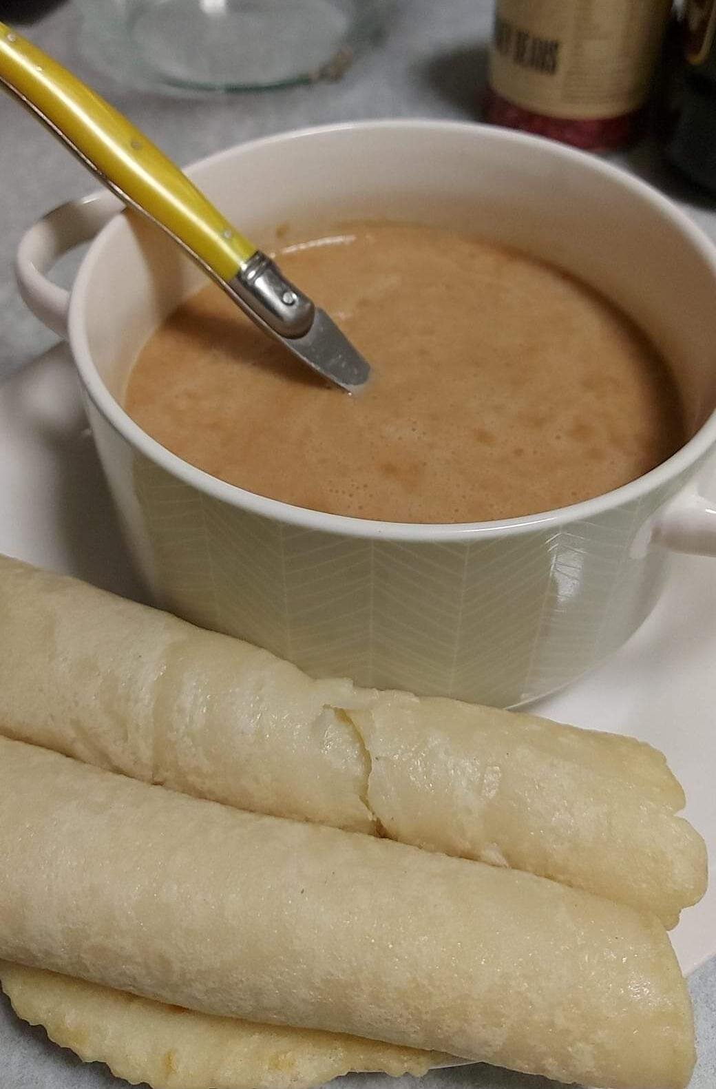 Bean and rice soup with pancakes