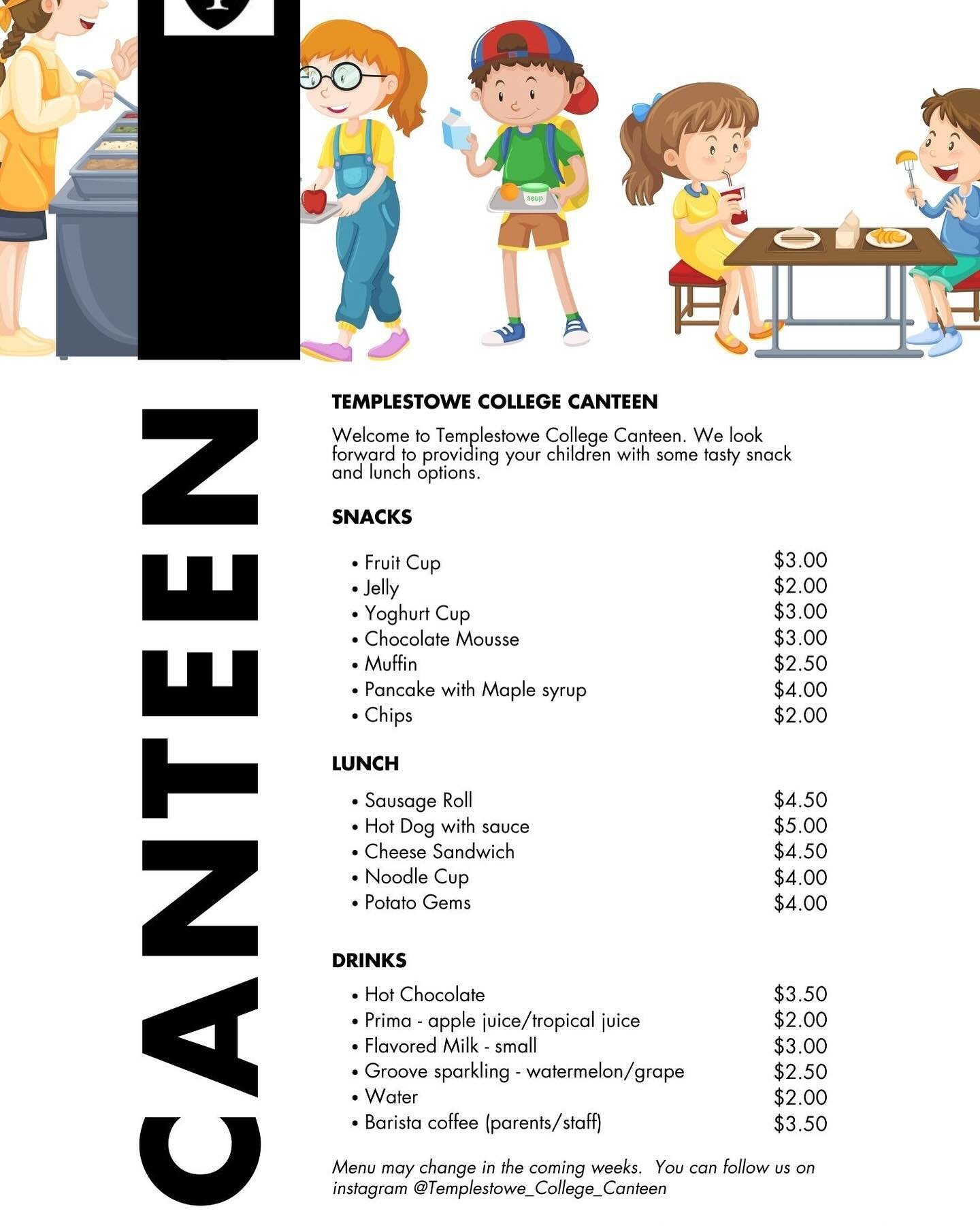 TC New century canteen menu for Saturday