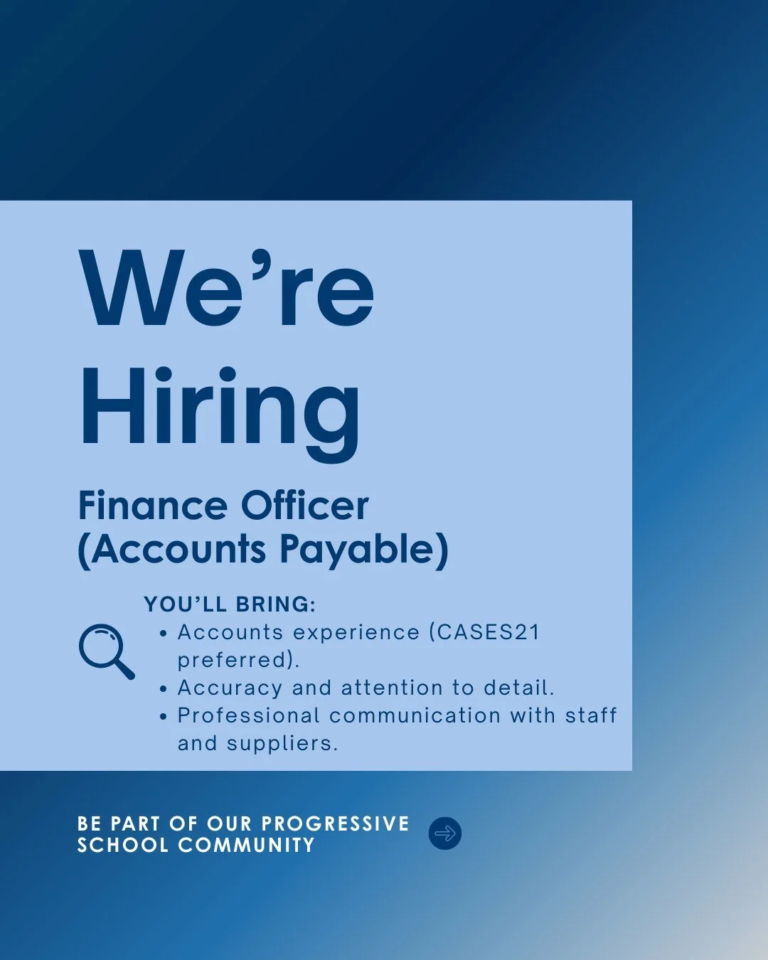 📢 We&rsquo;re hiring in Finance (again!) &mdash; this time for a Finance Officer, Accounts Payable, to join our General Office team.

💳We&rsquo;re looking for someone with school-based accounts experience and a keen eye for detail to take charge of