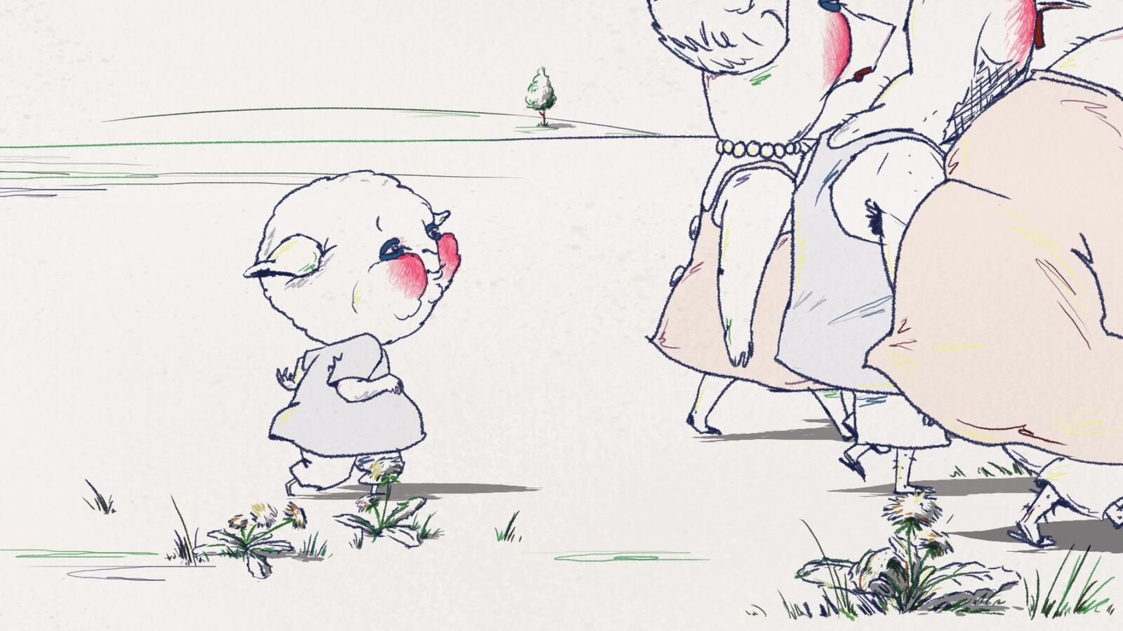 TRANCHE DE CAMPAGNE de Hannah Letaif, 2015, Animation, 7' Le soleil brille sur la campagne. Une famille d'animaux se trouve un endroit plaisant pour pique-niquer. À proximité, une bête broute paisiblement. L'ambiance bucolique de ce déjeuner sur l'herbe change rapidement.
