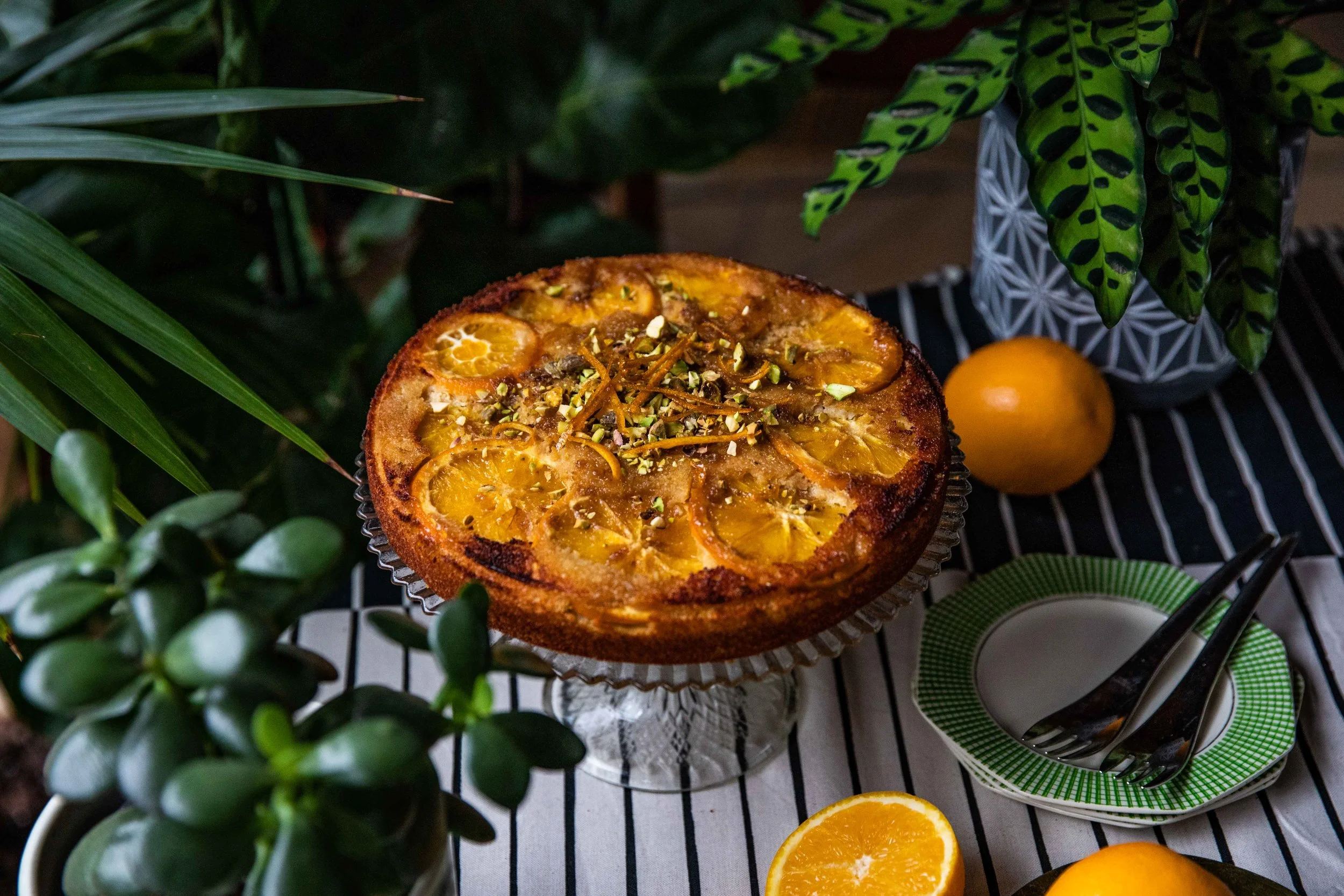 CARAMELISED ORANGE AND PISTACHIO MUNG DAL CAKE