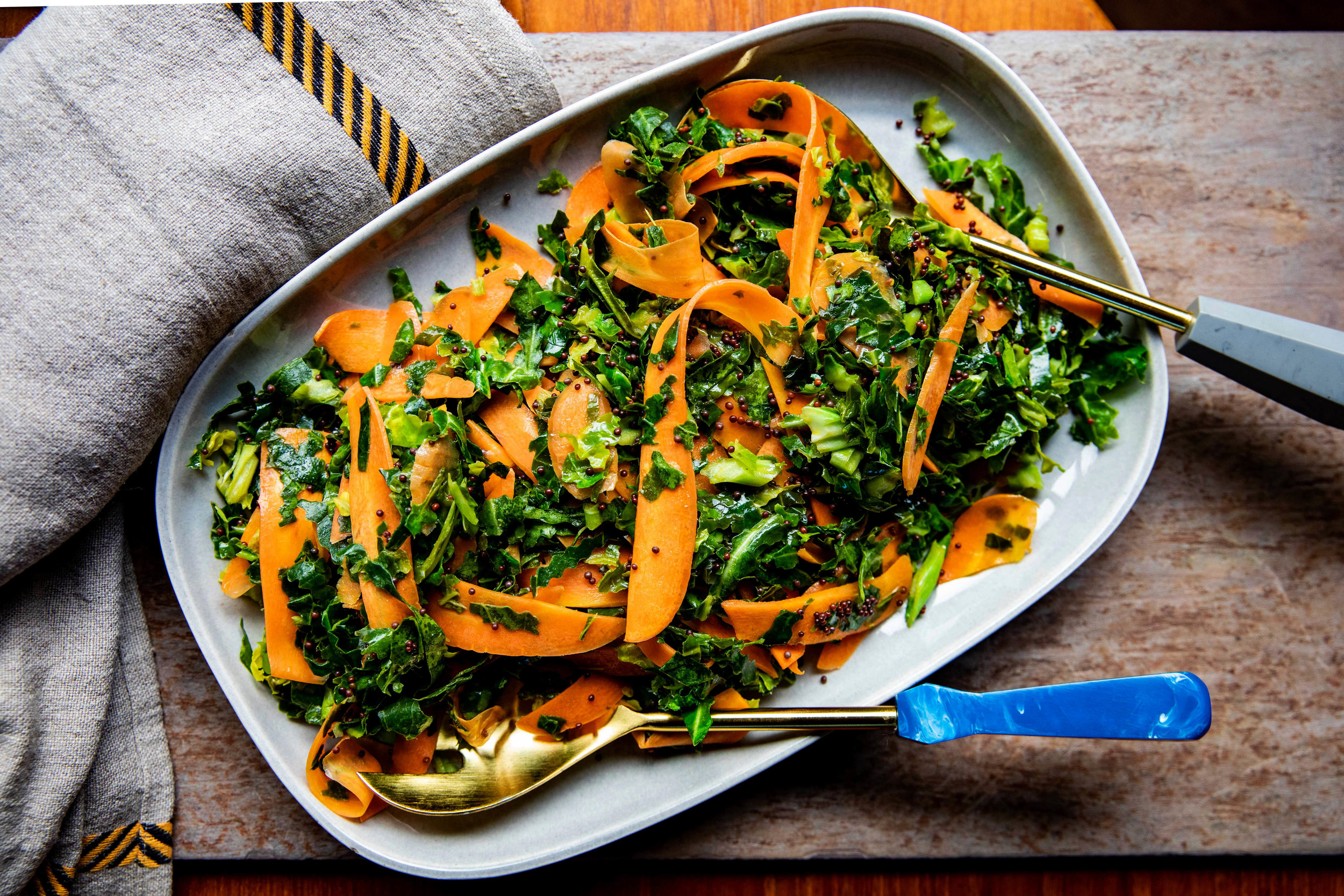HONEY MUSTARD CARROT RIBBONS AND CABBAGE GREENS 