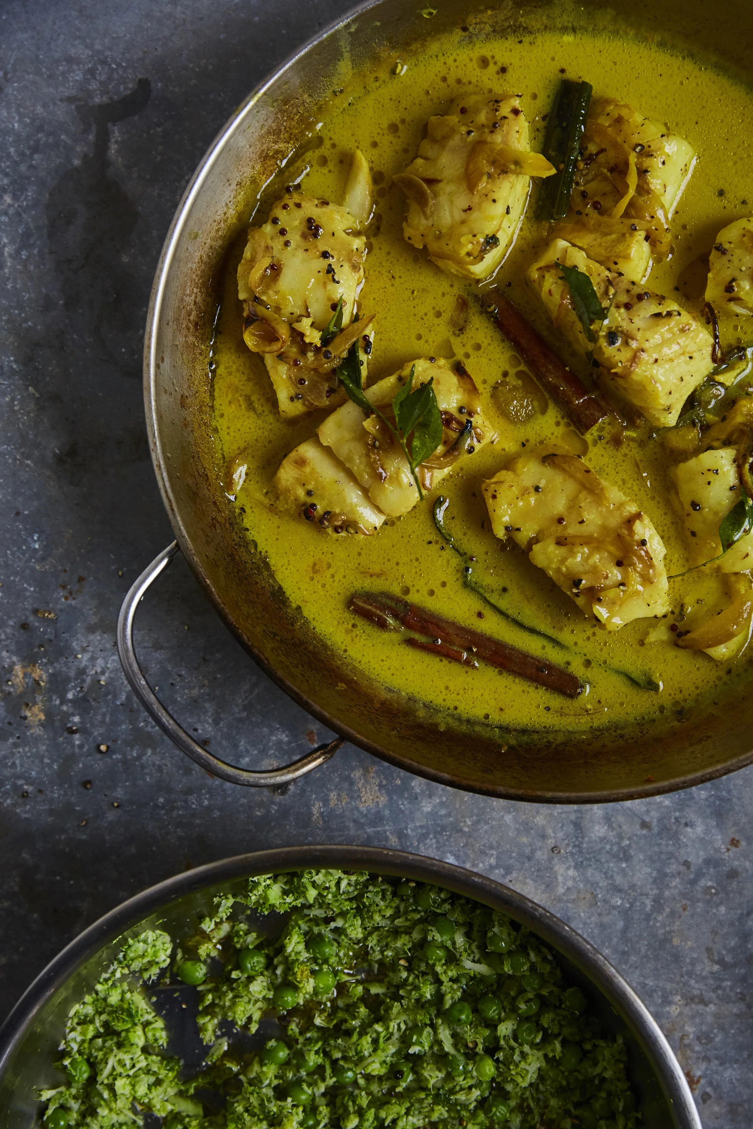 SRI LANKAN MUSTARD FISH CURRY WITH BROCCOLI PEA ‘RICE’