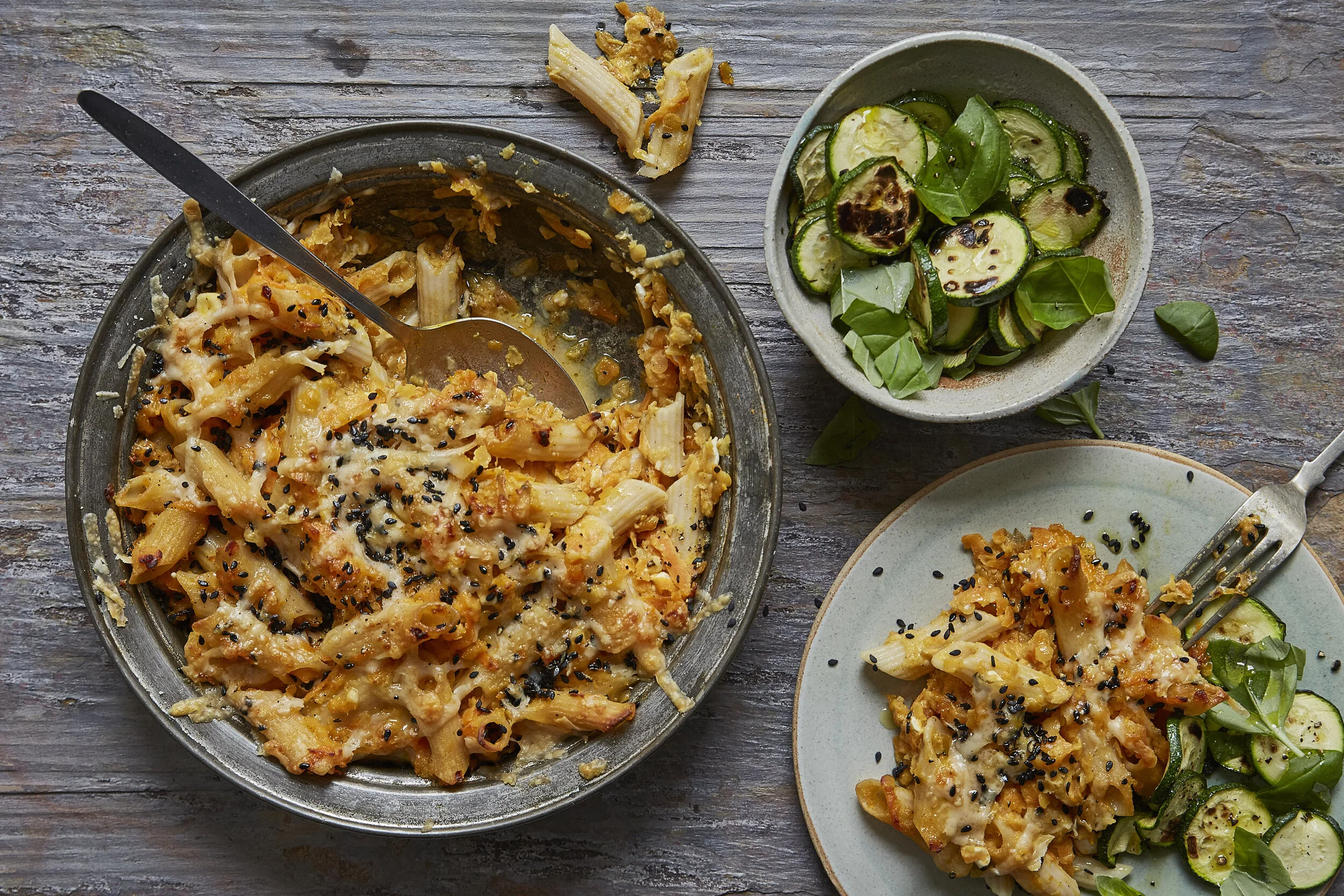 ZAC 'N' CHEESE WITH BASIL COURGETTES