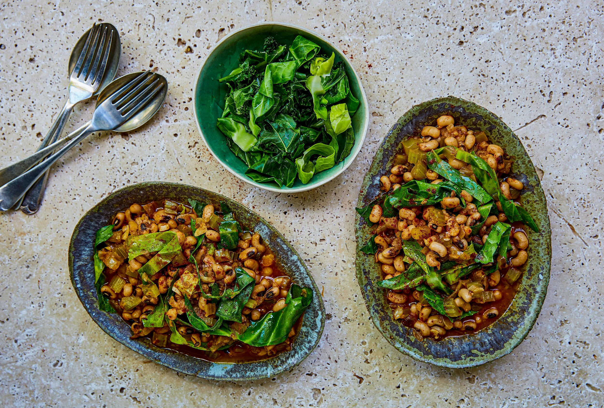 CREOLE-INSPIRED BLACK-EYED BEANS AND 'COLLARDS'