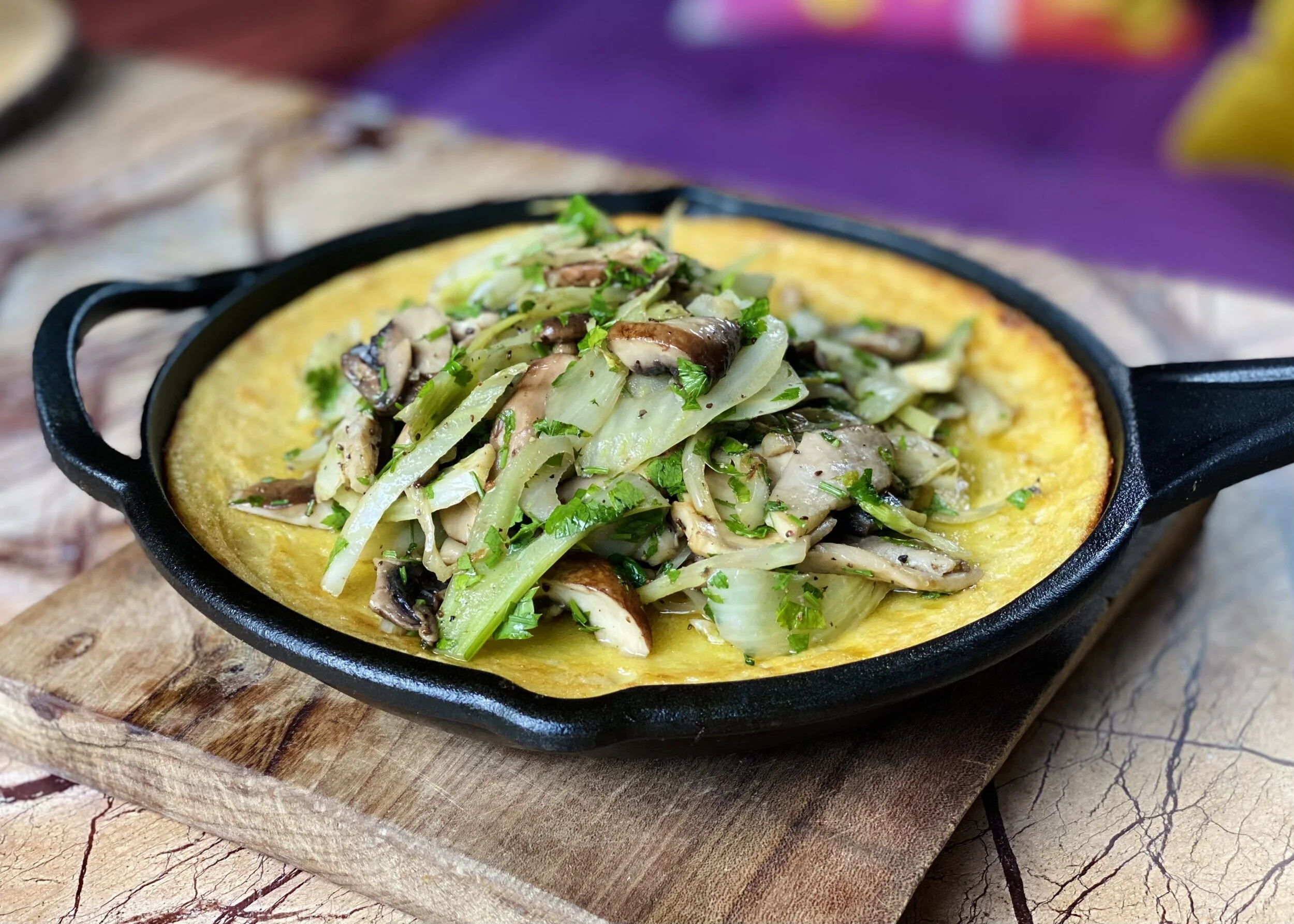 FARINATA WITH FENNEL, WILD MUSHROOMS AND PARSLEY