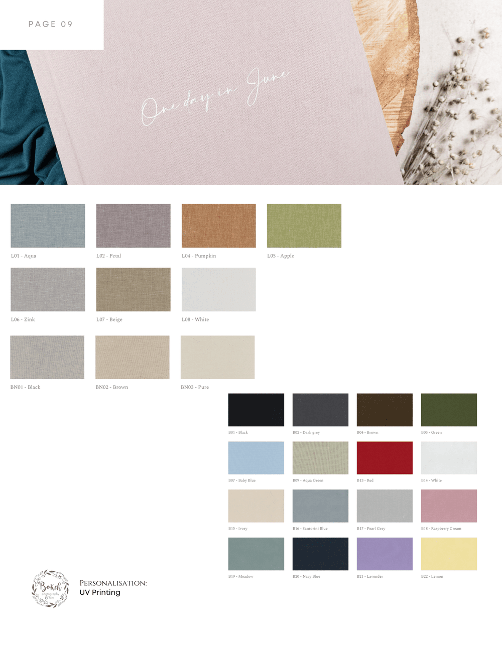 Linen colour codes and UV printing options
