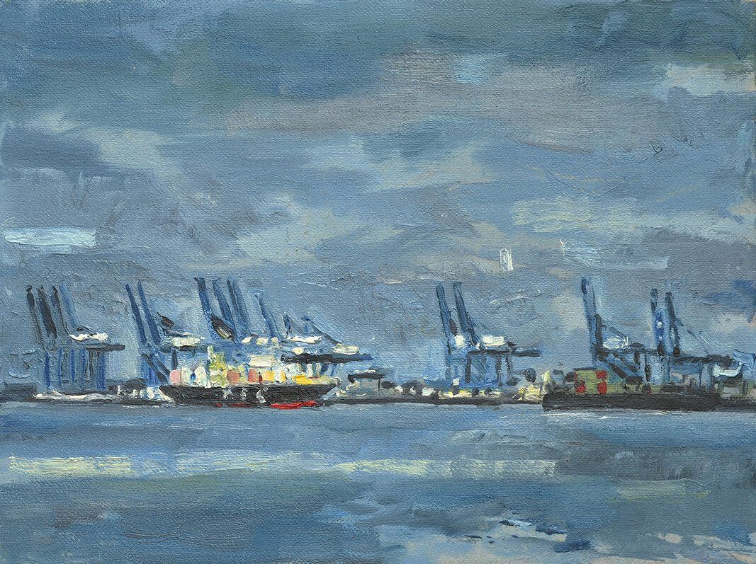 Felixstowe Docks Evening, 240x180mm, oil on linen board, SOLD