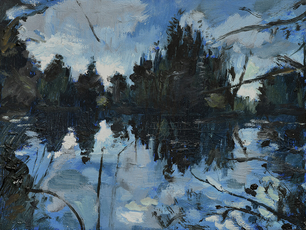 Mario's Lake, 255x200mm, oil on linen board, SOLD