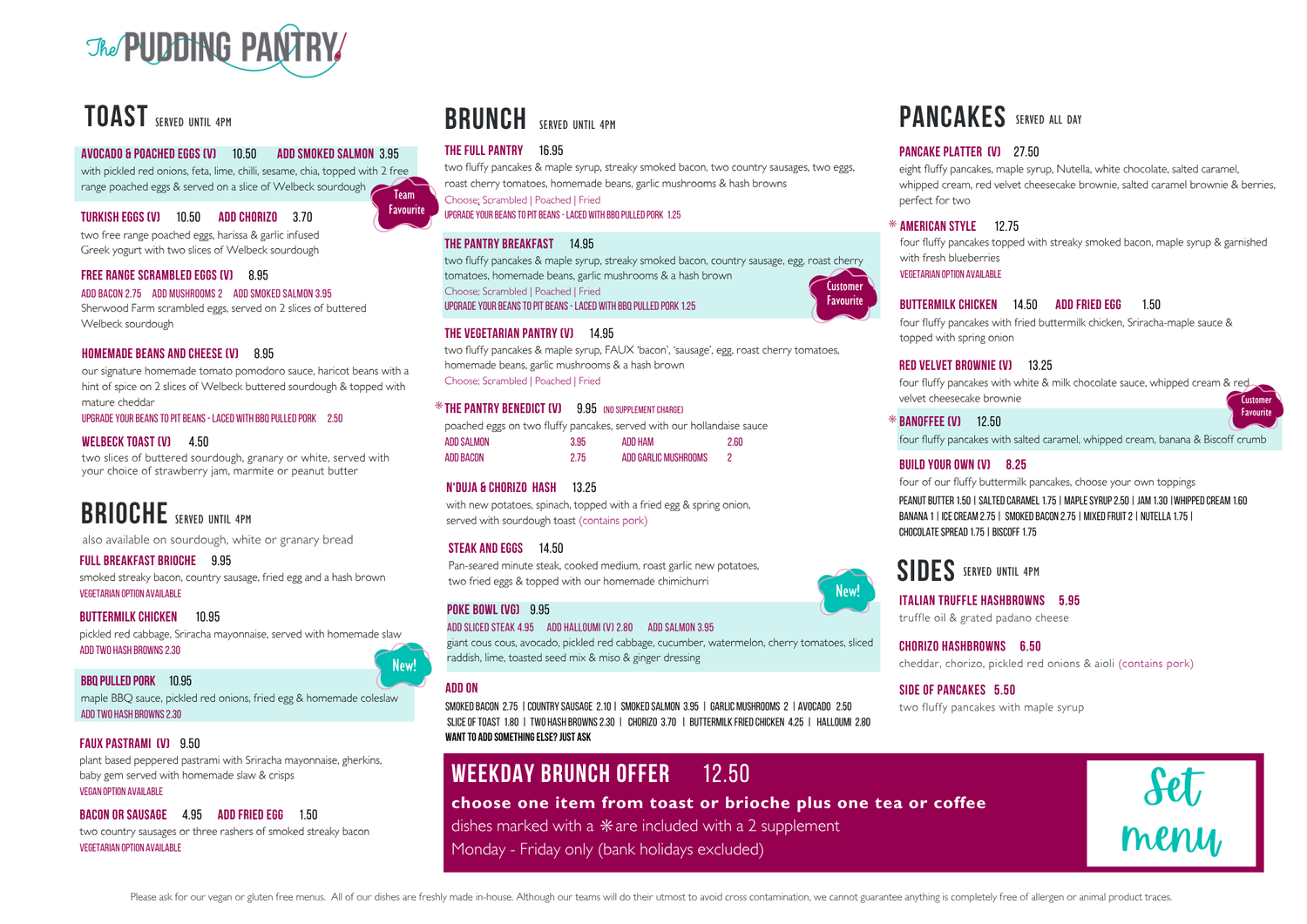The Pudding Pantry Nottingham Menu