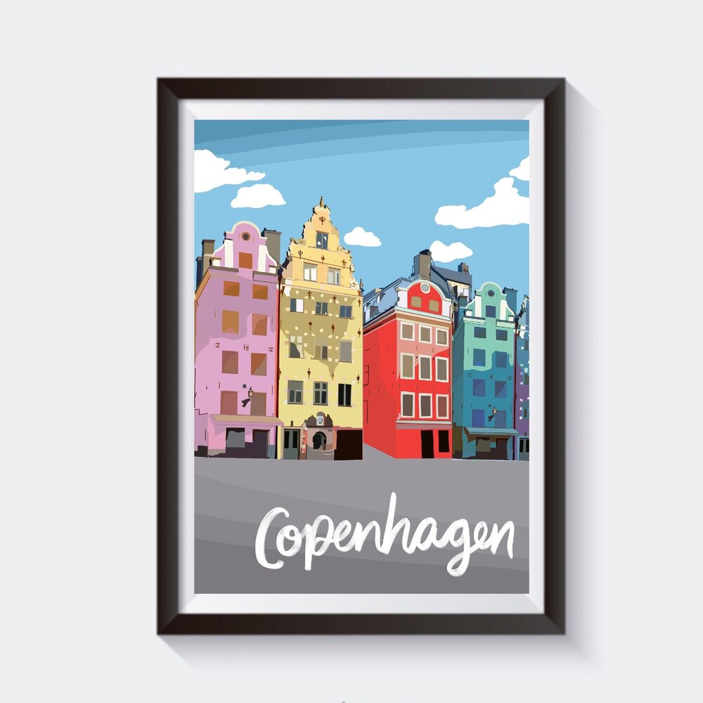 hærge Myre udskille Copenhagen, Denmark Travel Artwork Print Vintage Poster — 2 Sisters Design