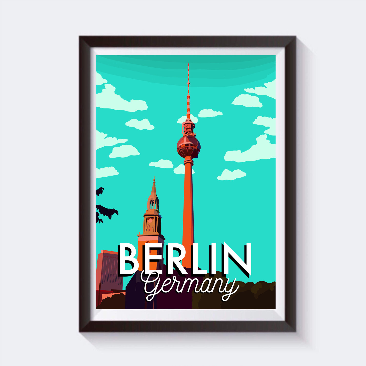 Vintage Berlin, Germany Orange and Blue Travel Poster Print — 2 Sisters Design