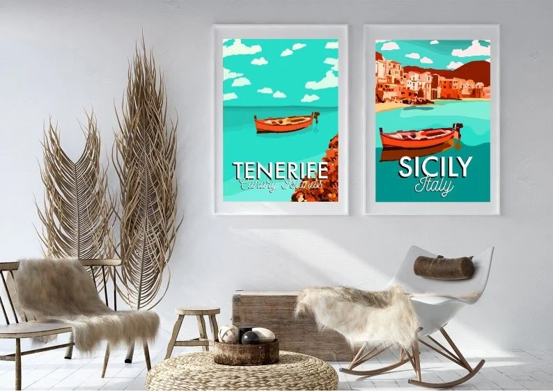 Affiche Vintage Tenerife Îles Fortunées – Poster 50x70cm, Reproduction HQ, Papier Neuf