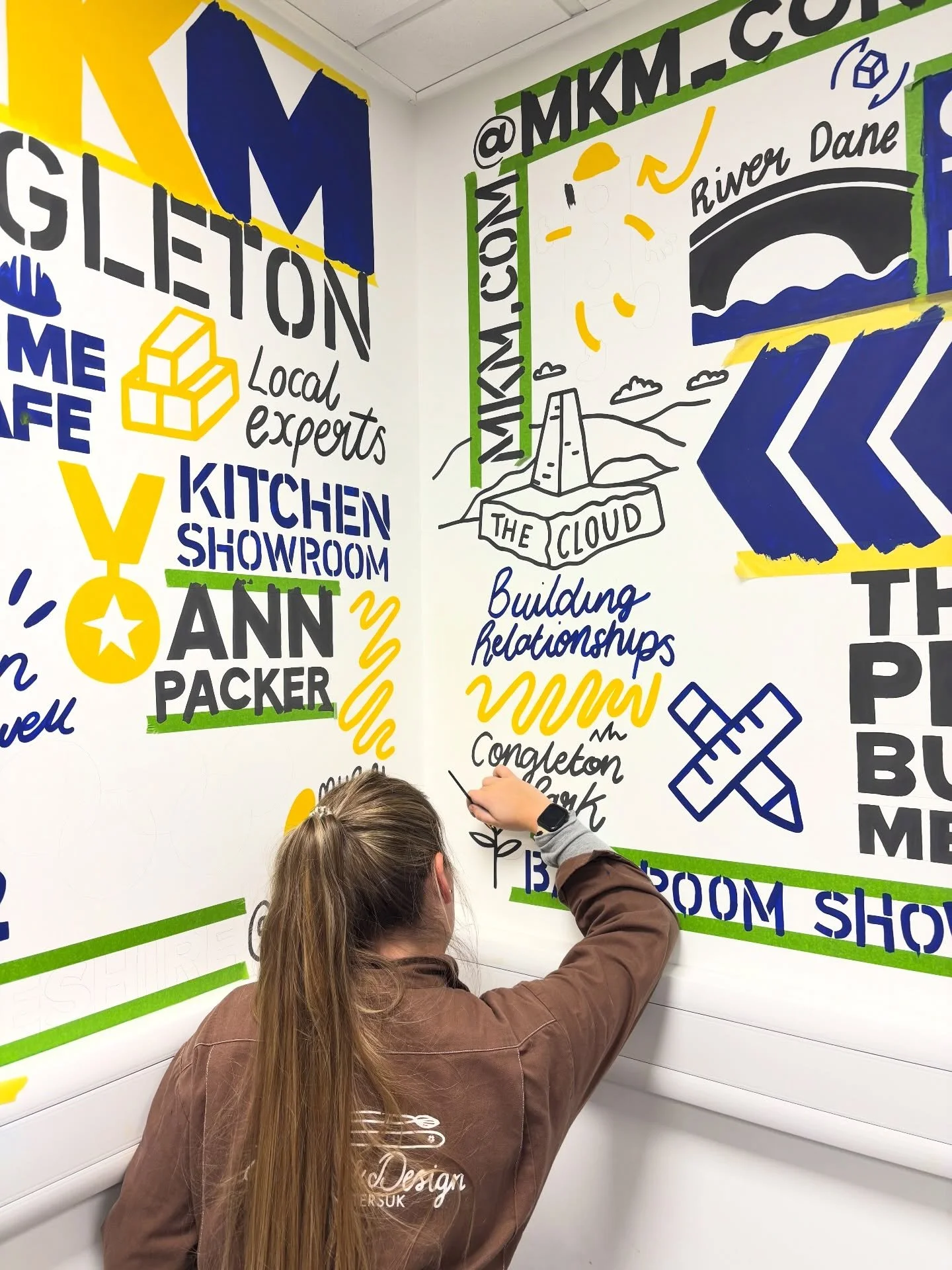 Our first mural of 2026! We&rsquo;re back with @mkm.buildingsupplies this week painting in Congleton, this marks our 11th branch mural for them 🧱👷🏼&zwj;♀️